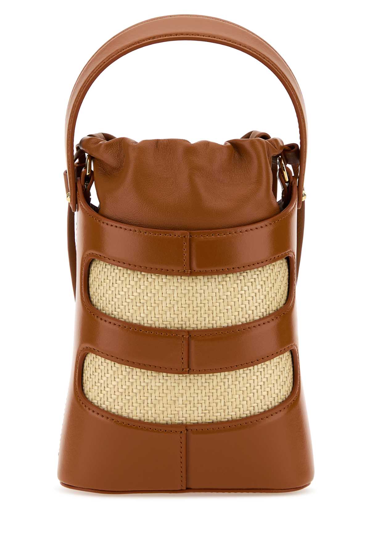 Alexander Mcqueen Women Two-Tone Leather And Raffia Mini The Rise Bucket Bag