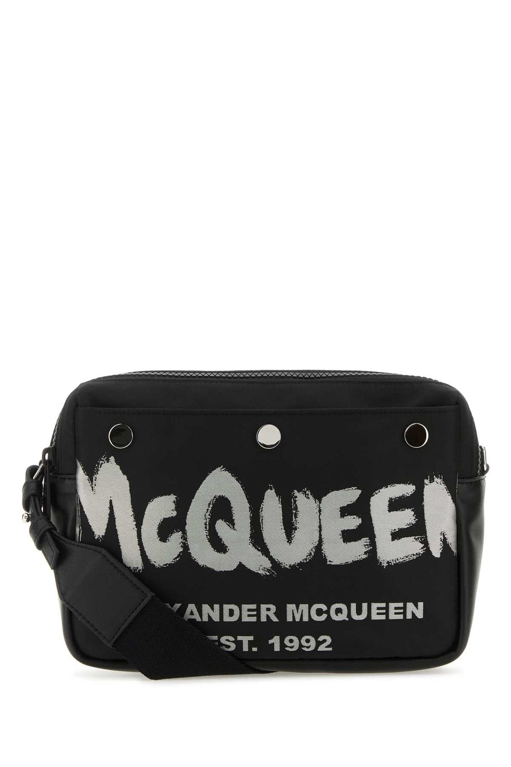 Alexander Mcqueen Men Black Fabric Mcqueen Graffiti Crossbody Bag