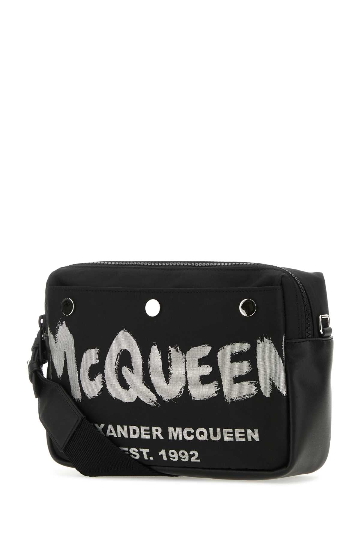 Alexander Mcqueen Men Black Fabric Mcqueen Graffiti Crossbody Bag