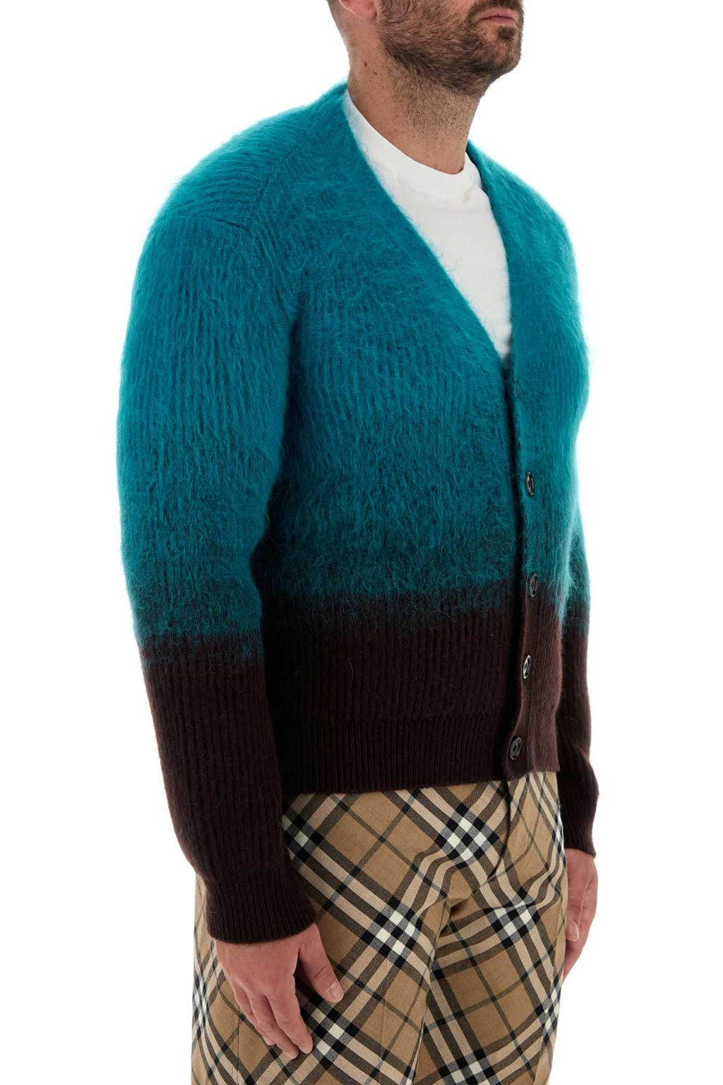 Burberry Men Two-Tone Wool Blend Cardigan