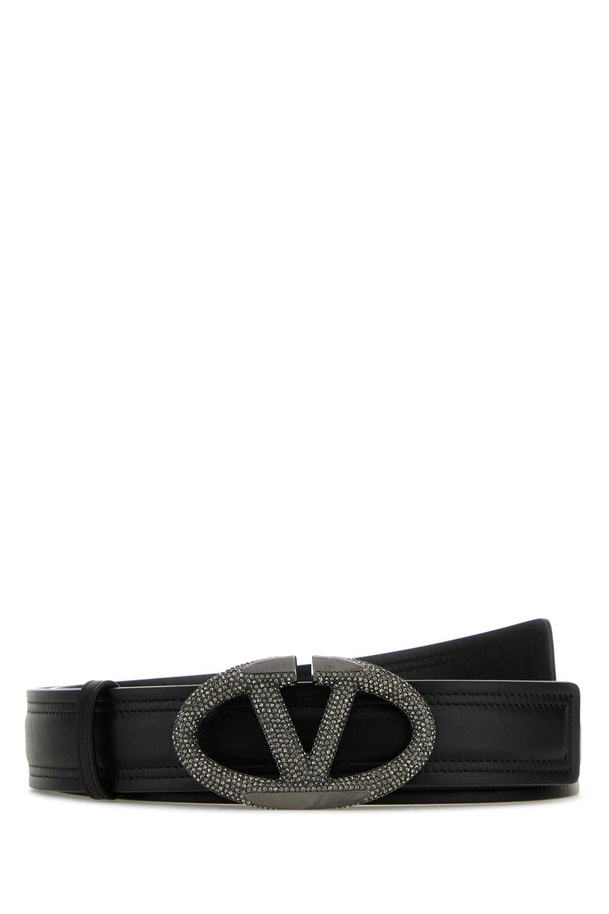 Valentino Garavani Women Black Leather Vlogo The Bold Edition Belt