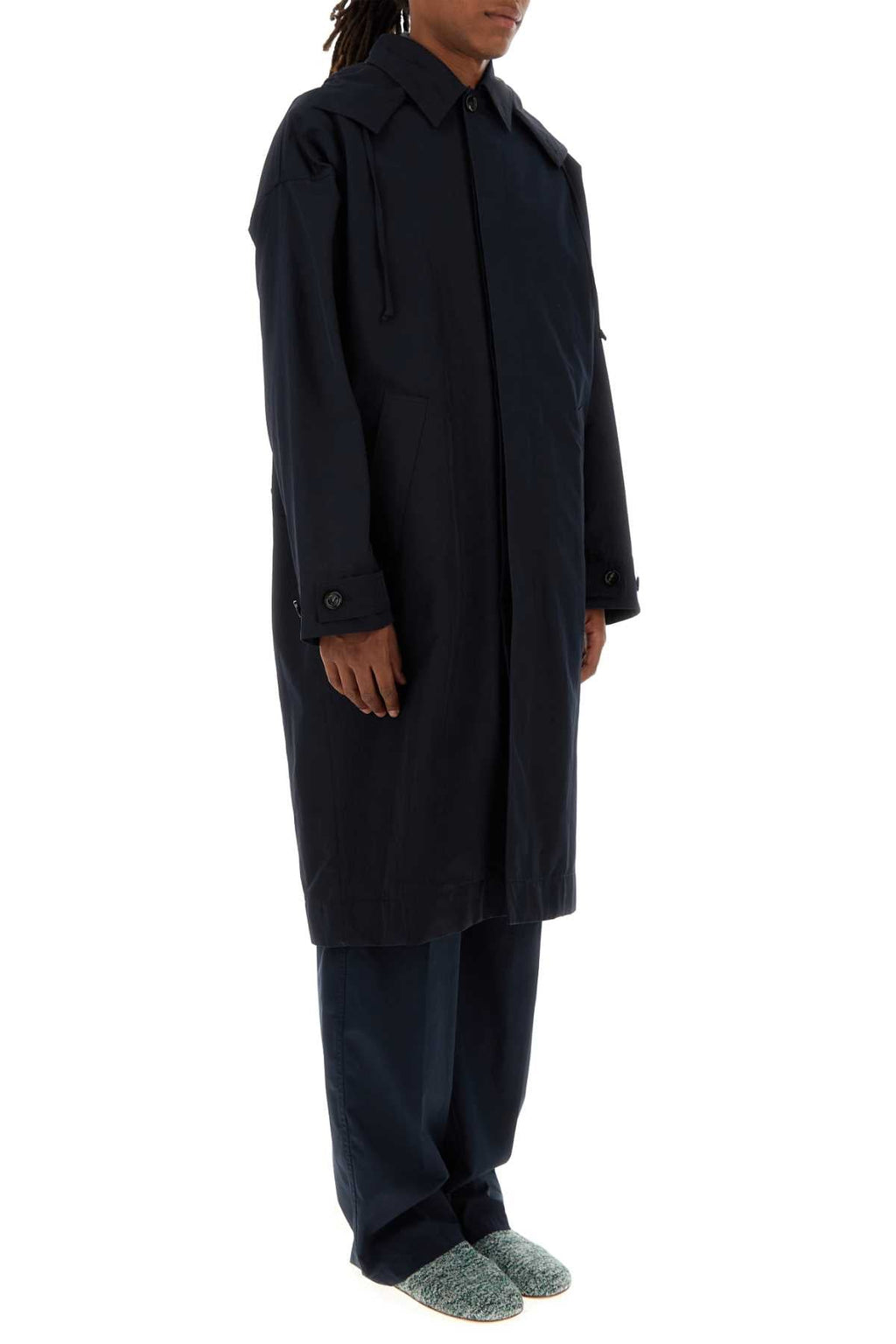 Bottega Veneta Men Navy Blue Nylon Blend Trench Coat