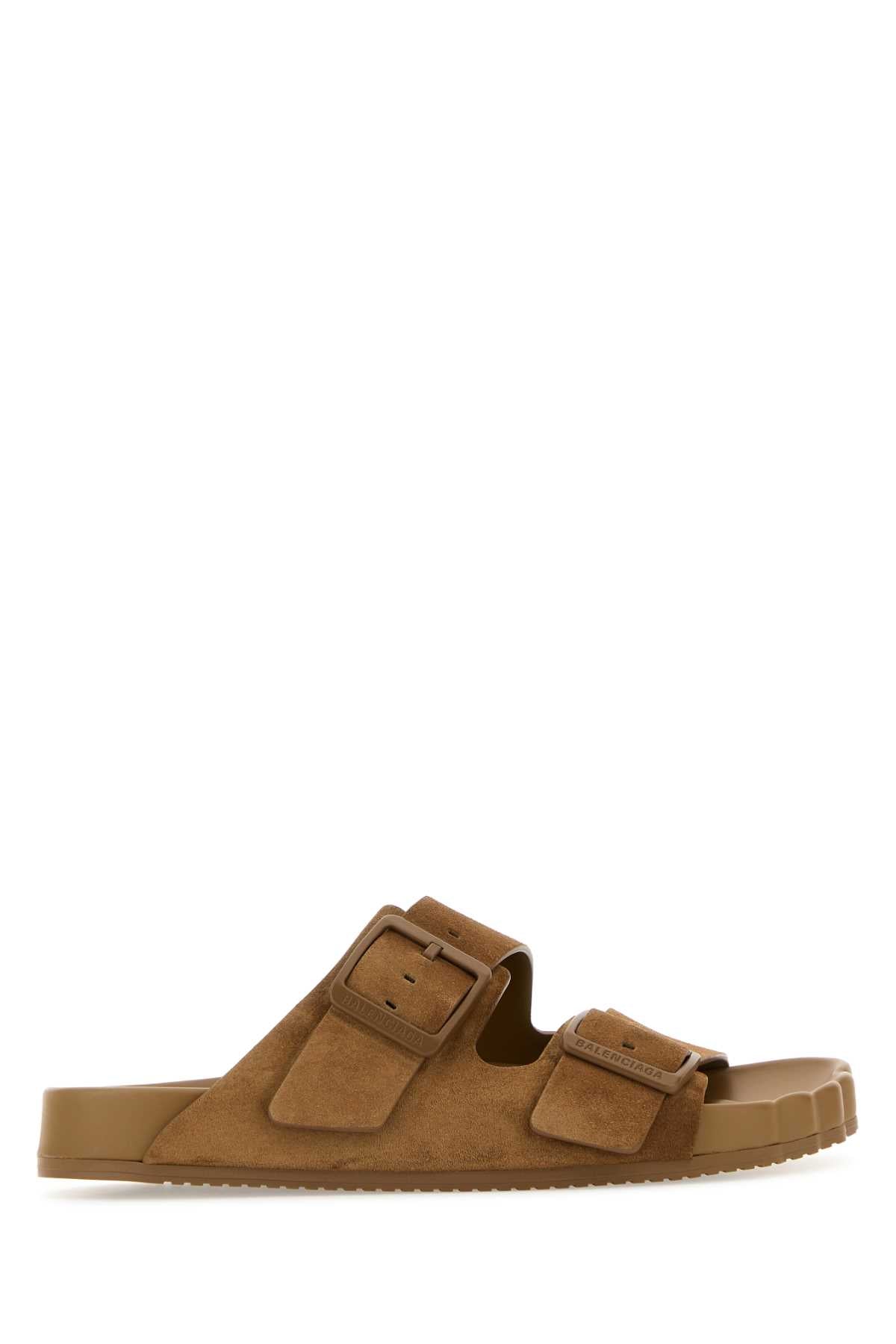 Balenciaga Men Camel Suede Sunday Slippers