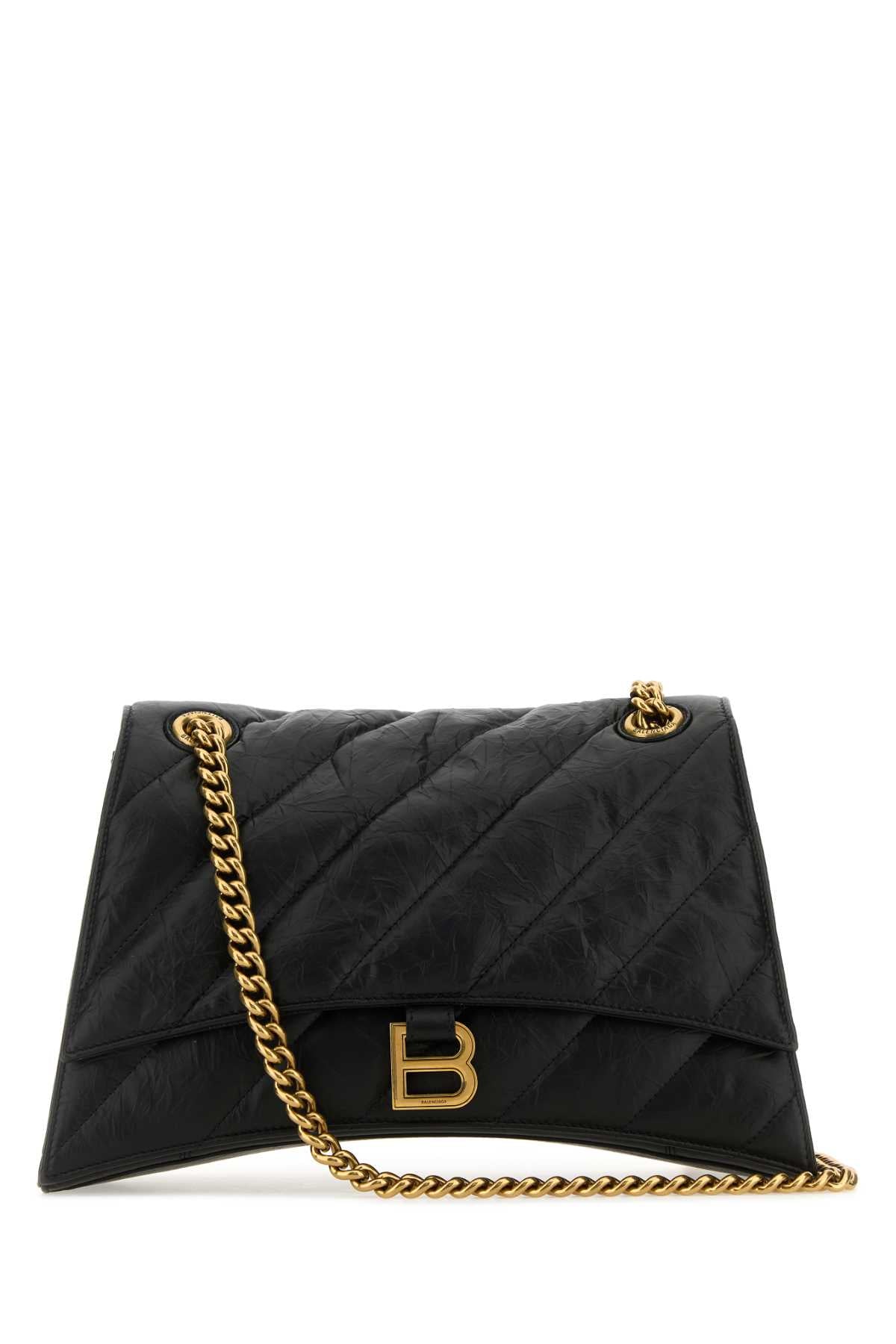 Balenciaga Women Black Leather Medium Crush Shoulder Bag