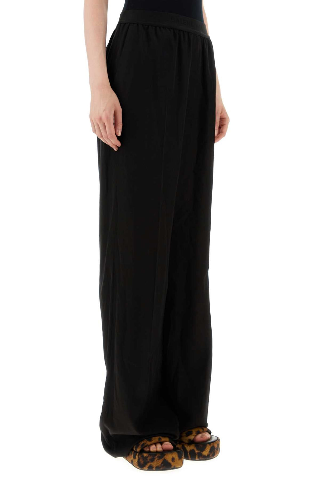 Balenciaga Women Black Cotton Wide-Leg Pant