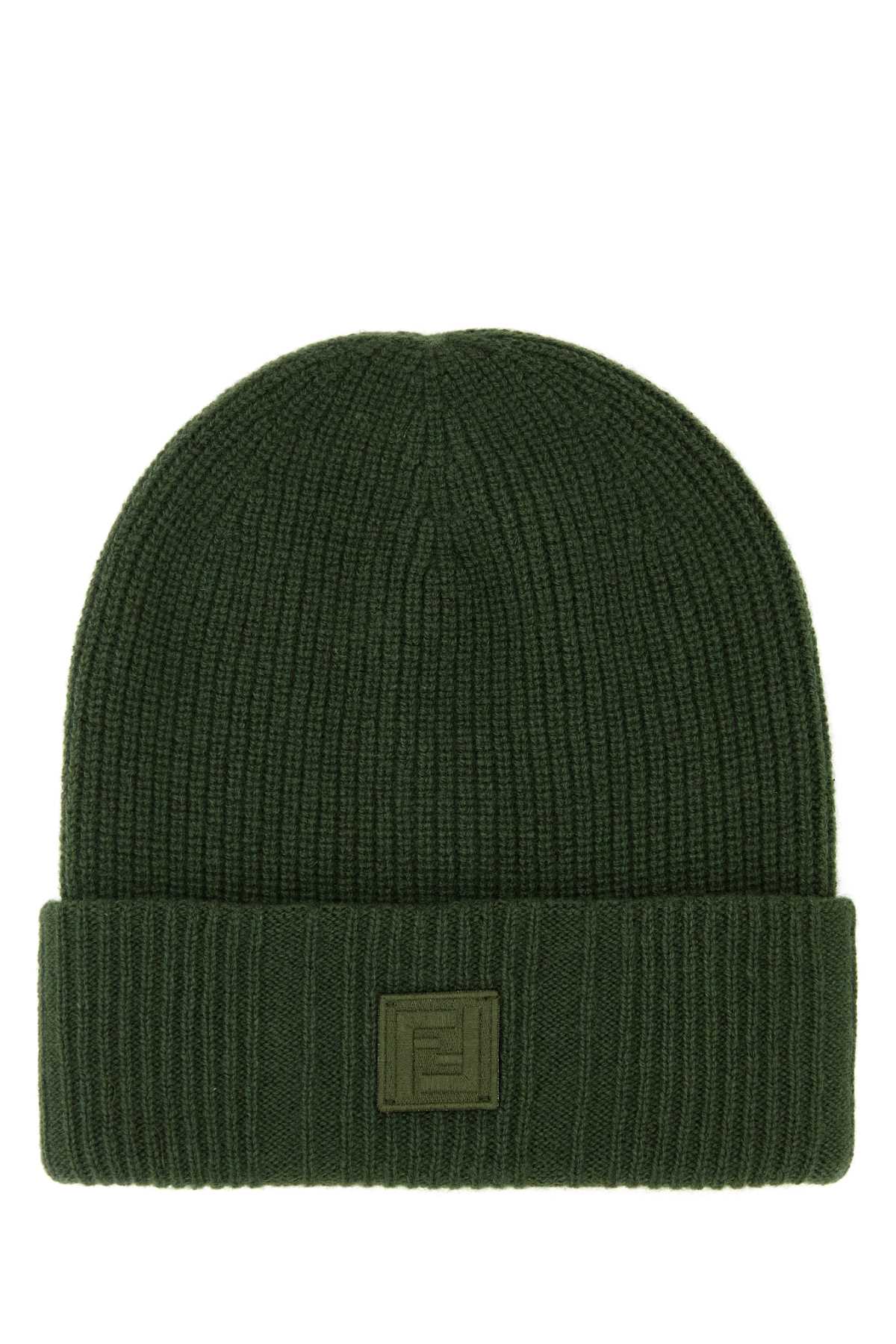 Fendi Men Green Wool Blend Beanie Hat