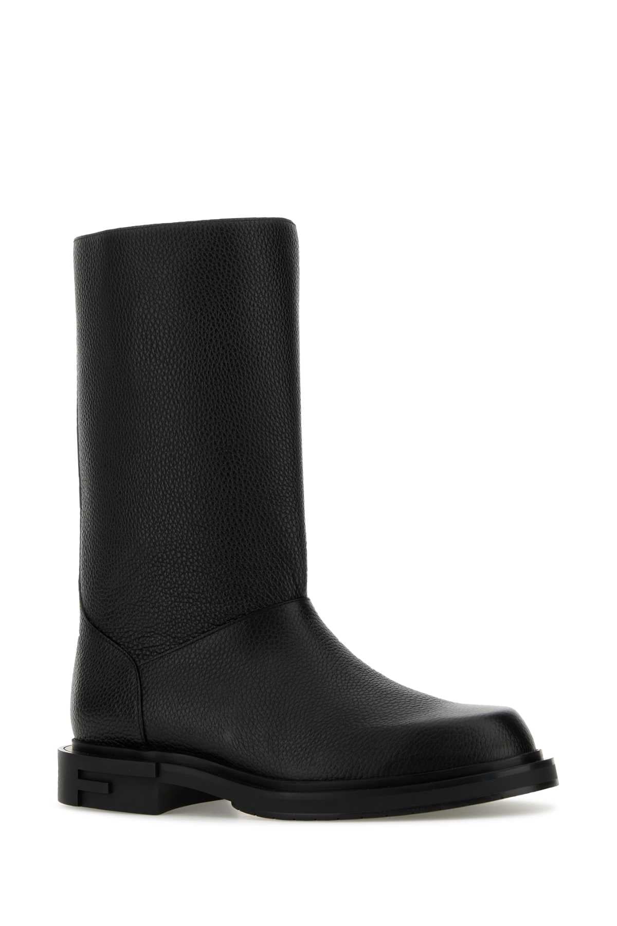 Fendi Men Black Leather Frame Boots