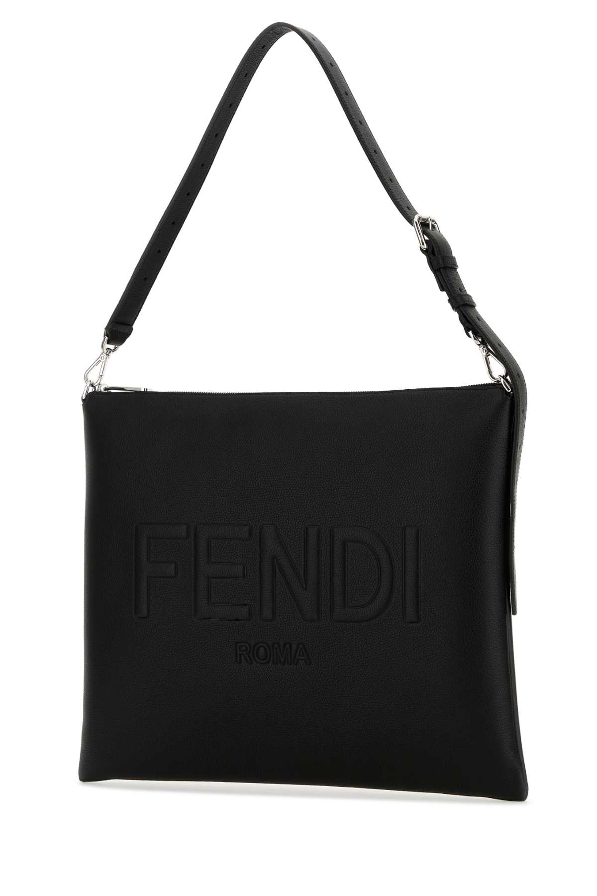 Fendi Men Black Leather Fendi After Fendi Roma Shoulder Bag
