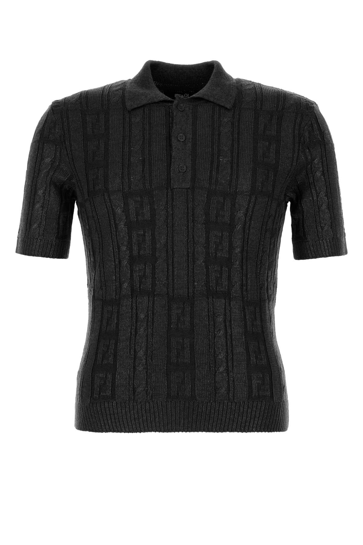 Fendi Men Black Wool Polo Shirt