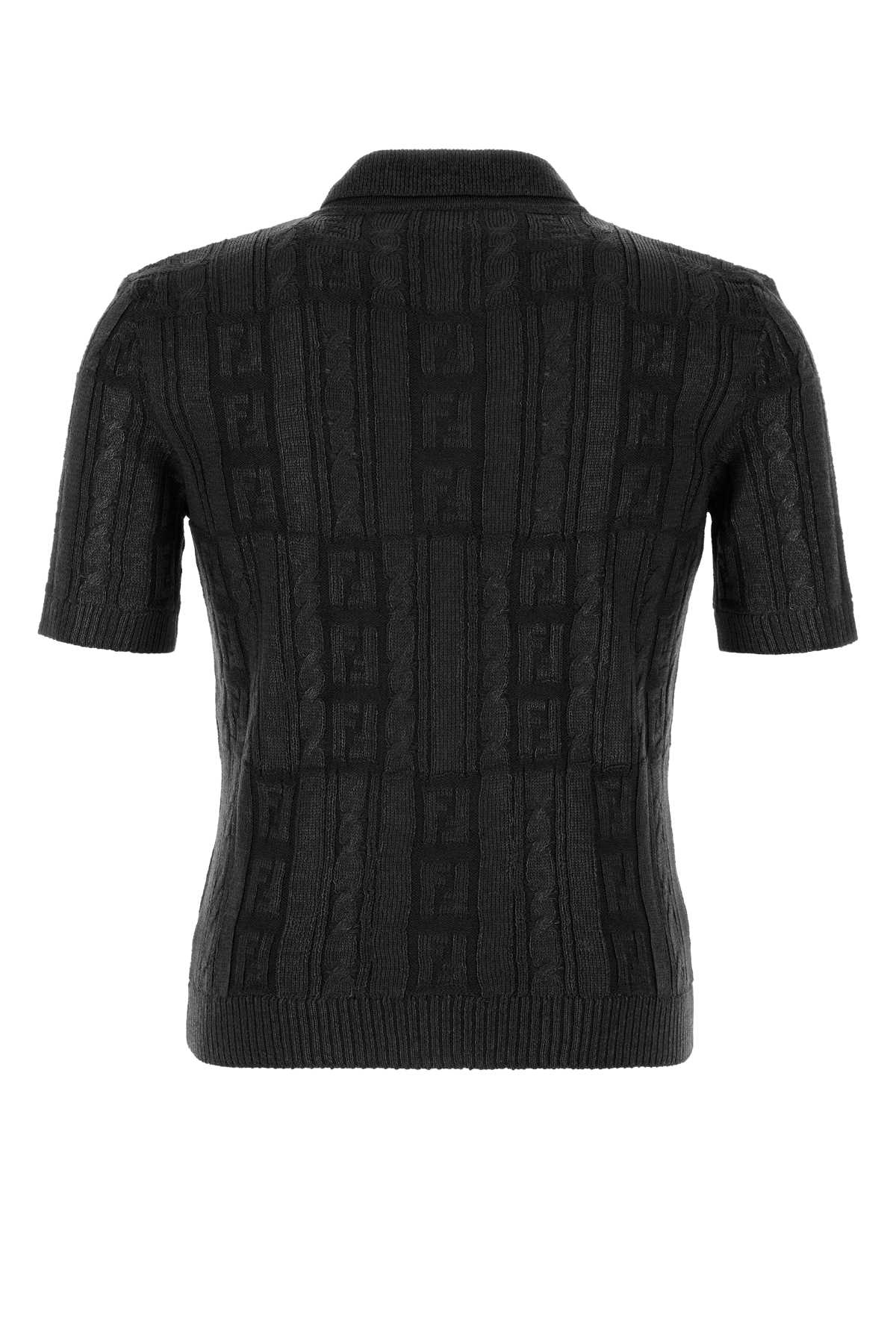 Fendi Men Black Wool Polo Shirt