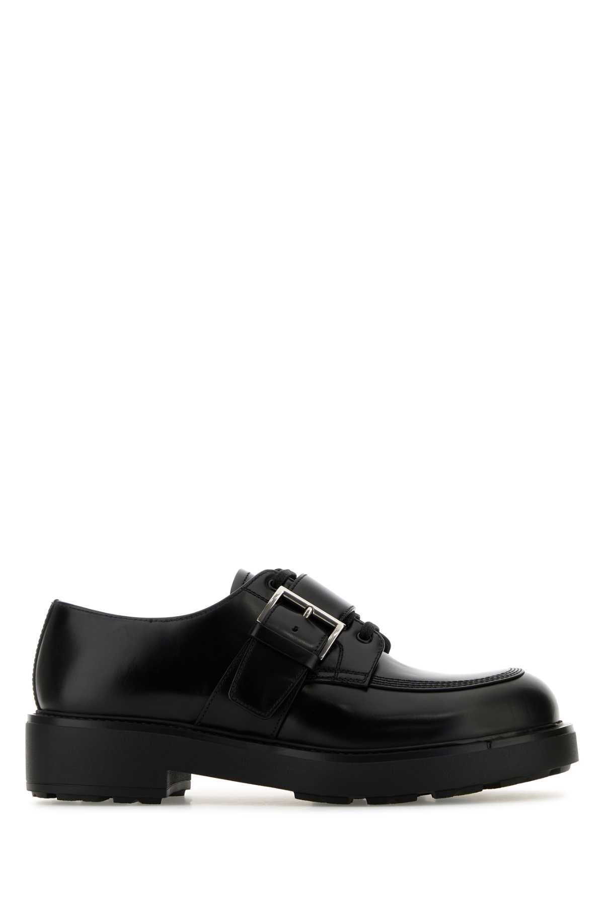 Prada Men Black Leather Lace-Up Shoes