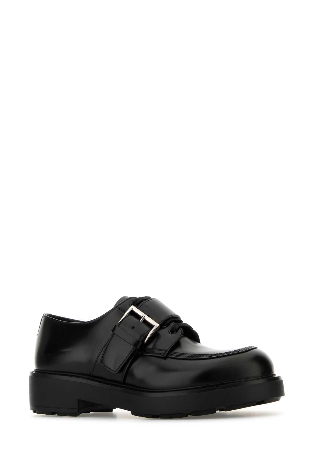 Prada Men Black Leather Lace-Up Shoes