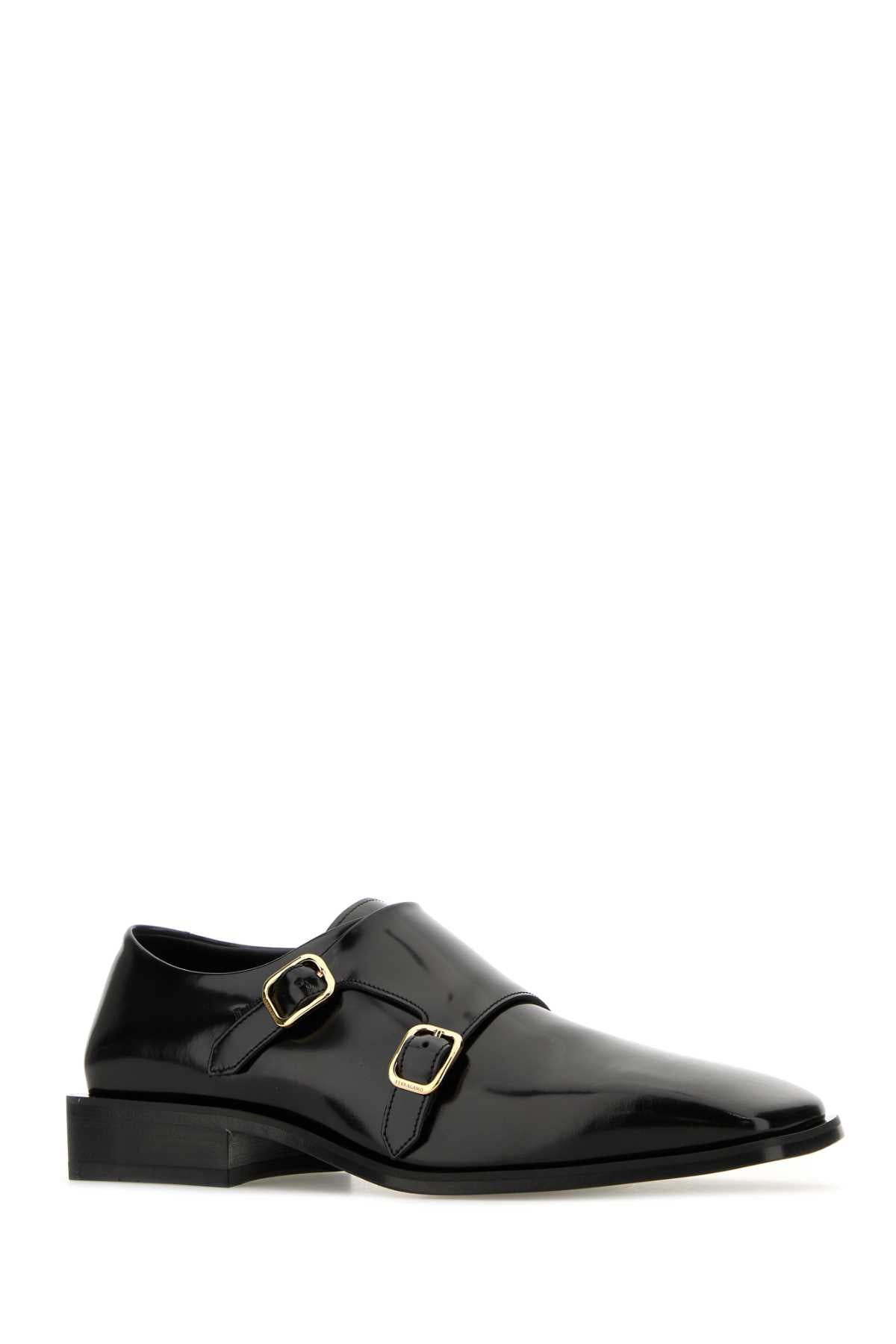 Salvatore Ferragamo Men Black Leather Caracas Monk Strap Shoes