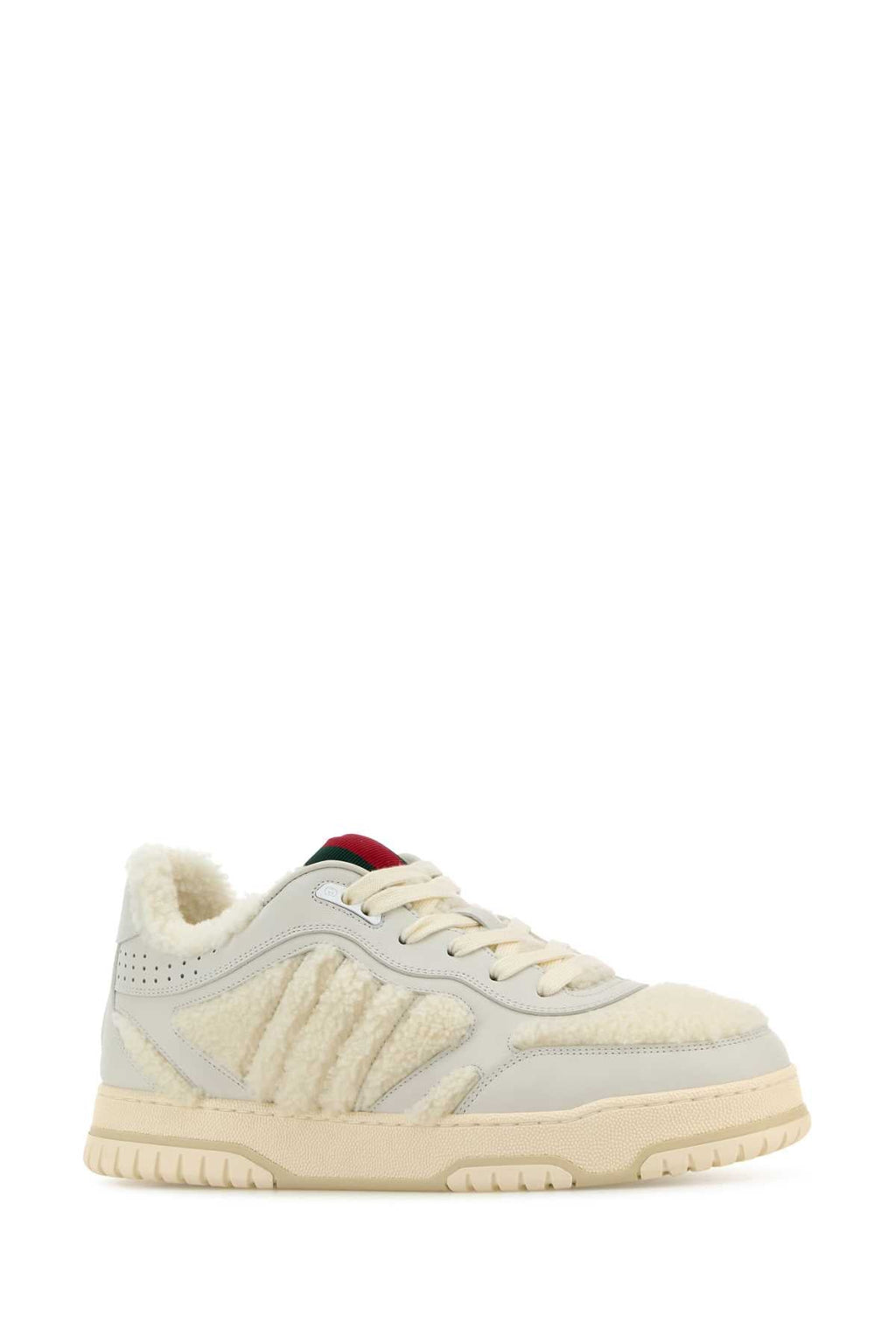 Gucci Men White Leather And Teddy Re-Web Sneakers