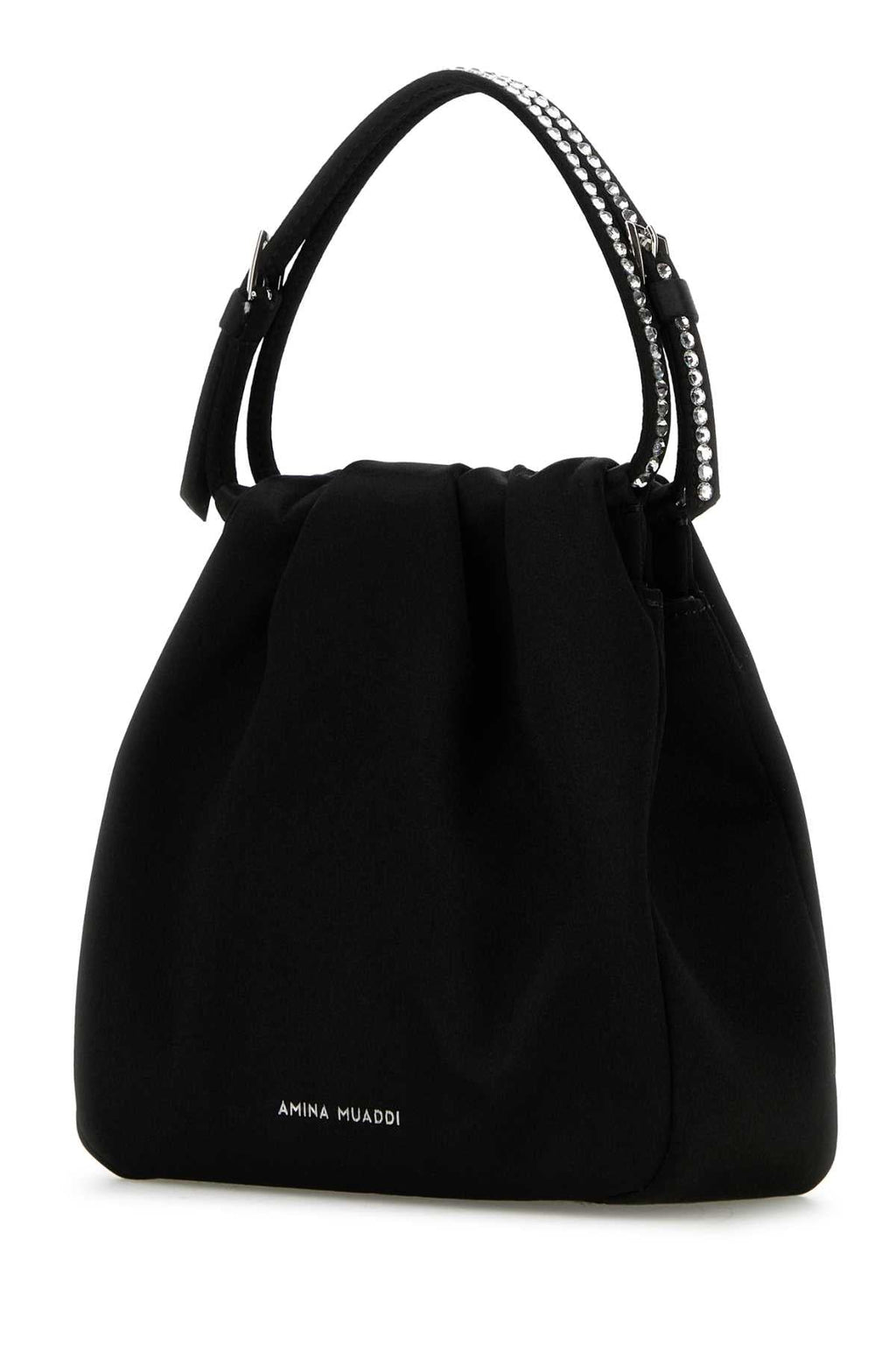 Amina Muaddi Women Black Satin Vittoria Crystal Handbag