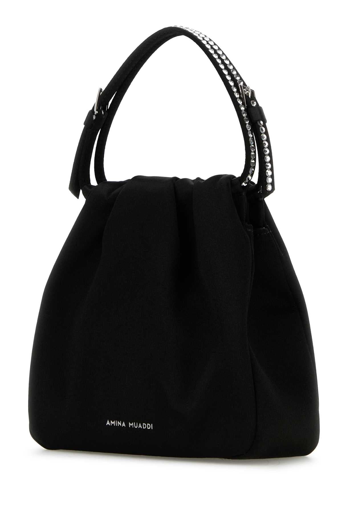 Amina Muaddi Women Black Satin Vittoria Crystal Handbag