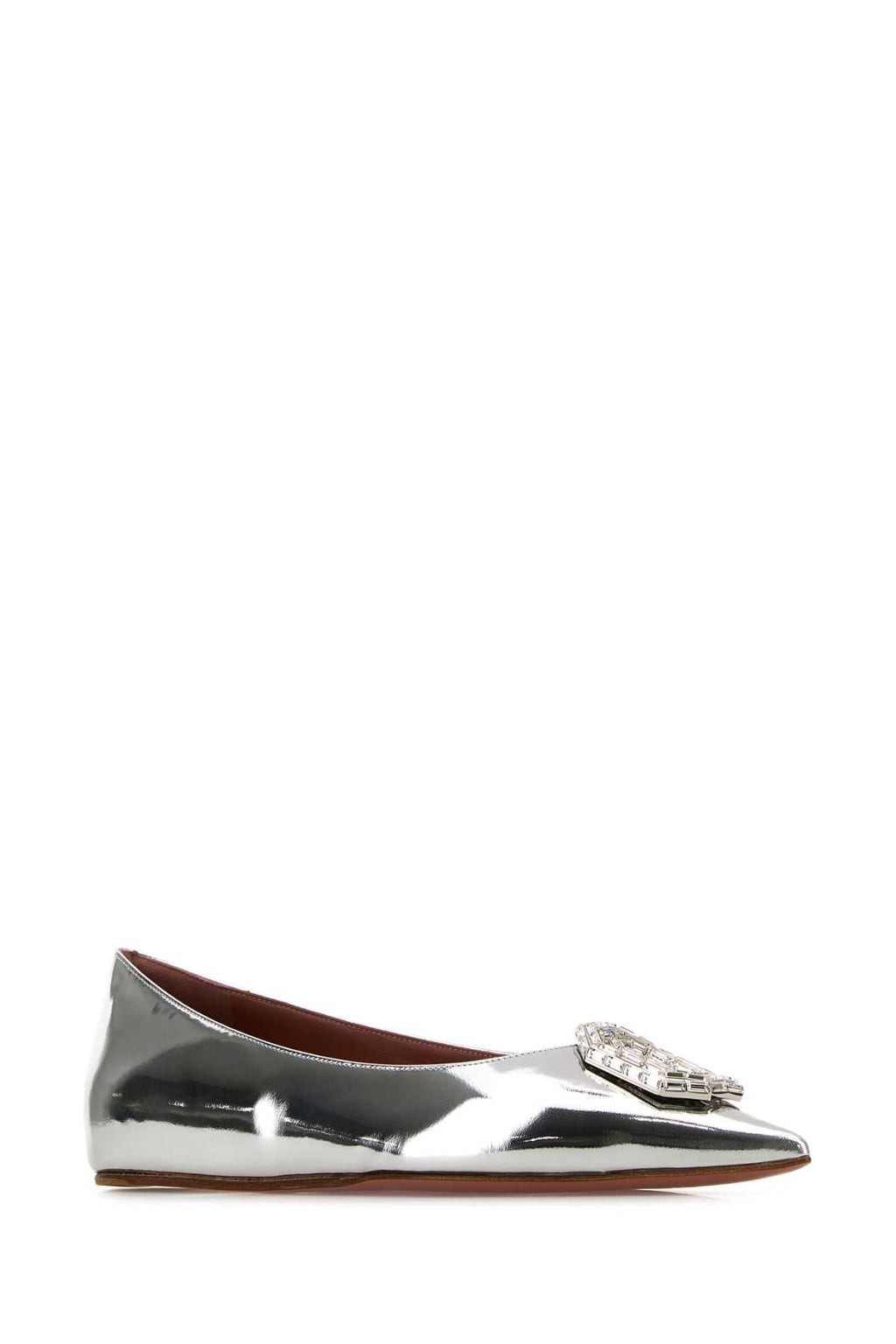 Amina Muaddi Women Silver Leather Camelia Ballerinas