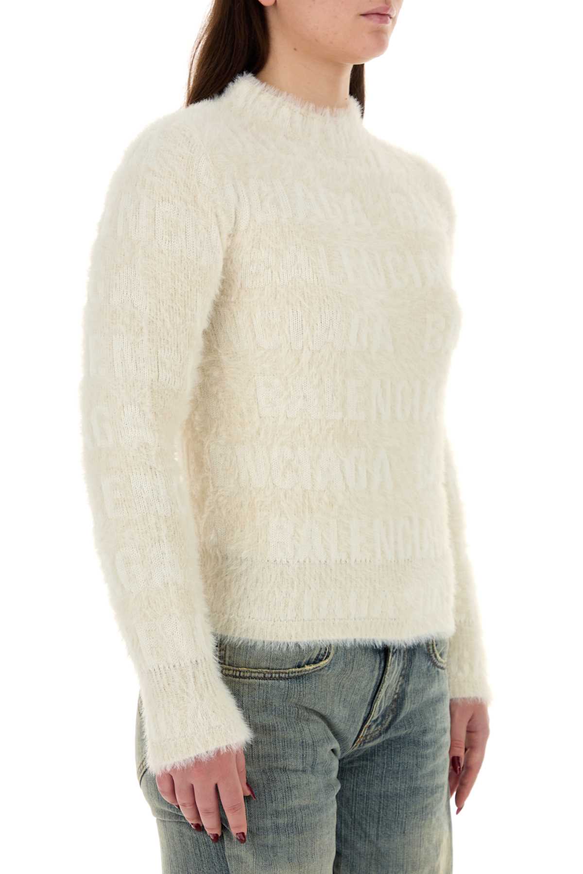 Balenciaga Women Ivory Wool Blend Sweater