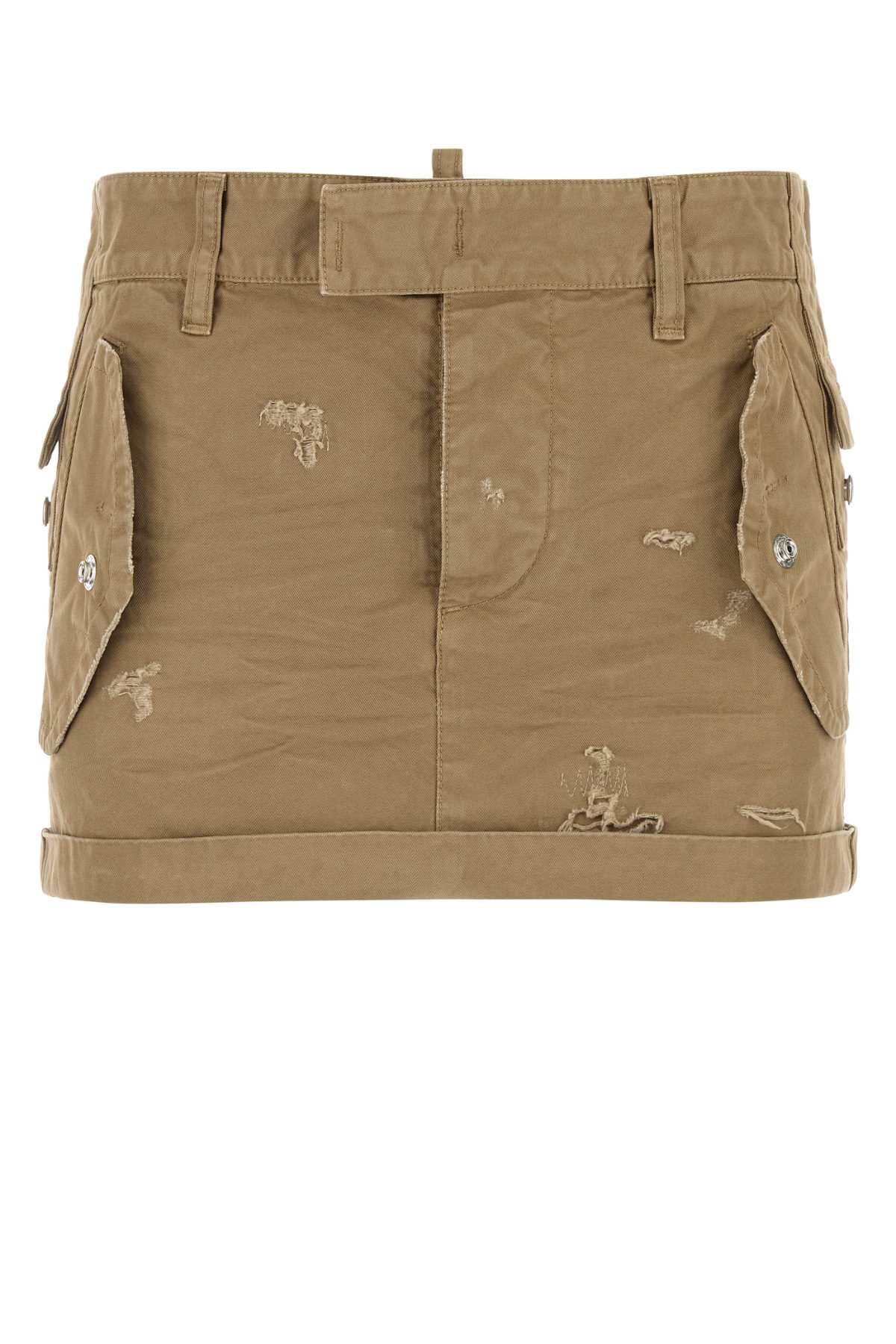 Dsquared Women Khaki Canvas Mini Skirt