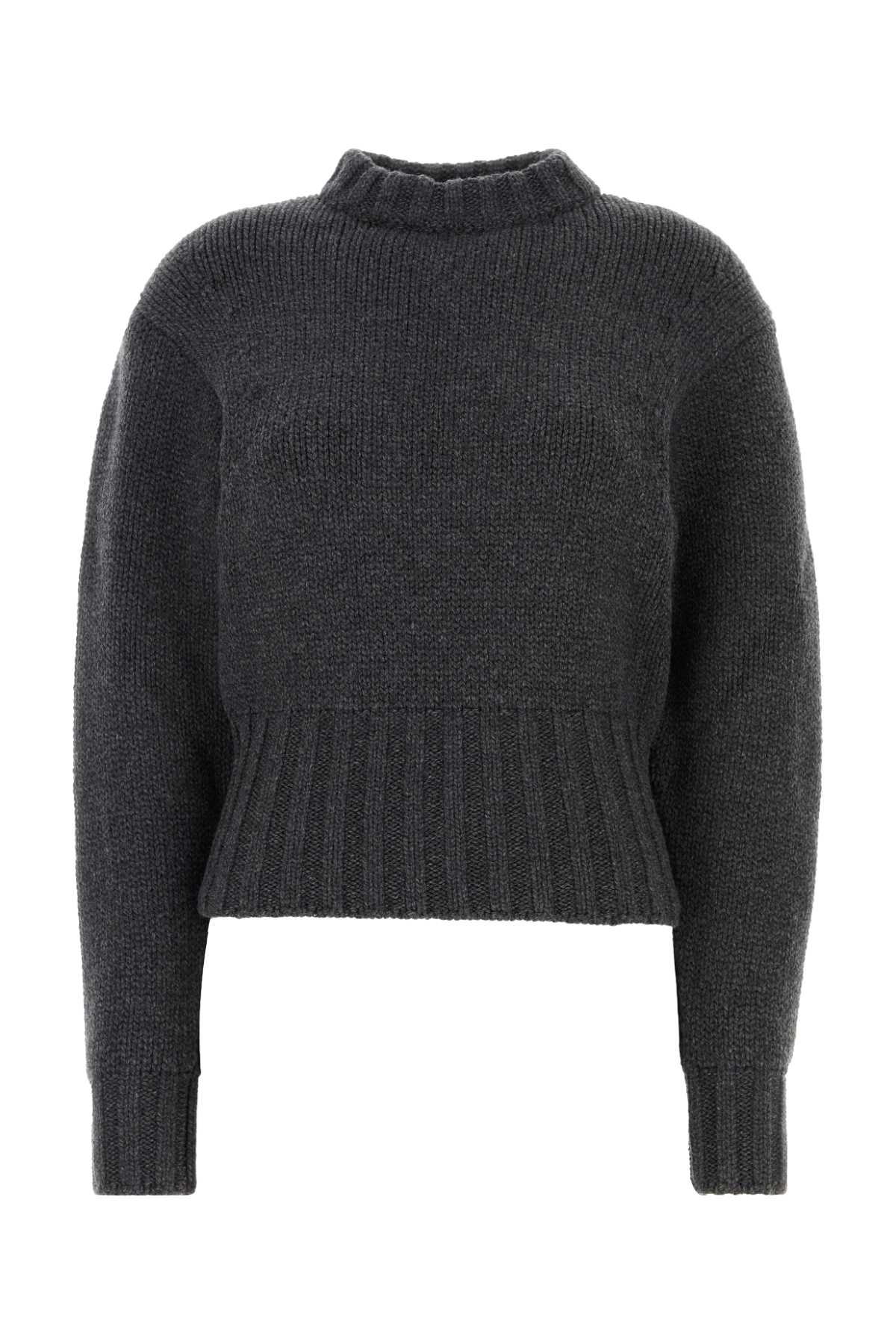 Alexander Mcqueen Women Melange Dark Grey Stretch Wool Blend Sweater