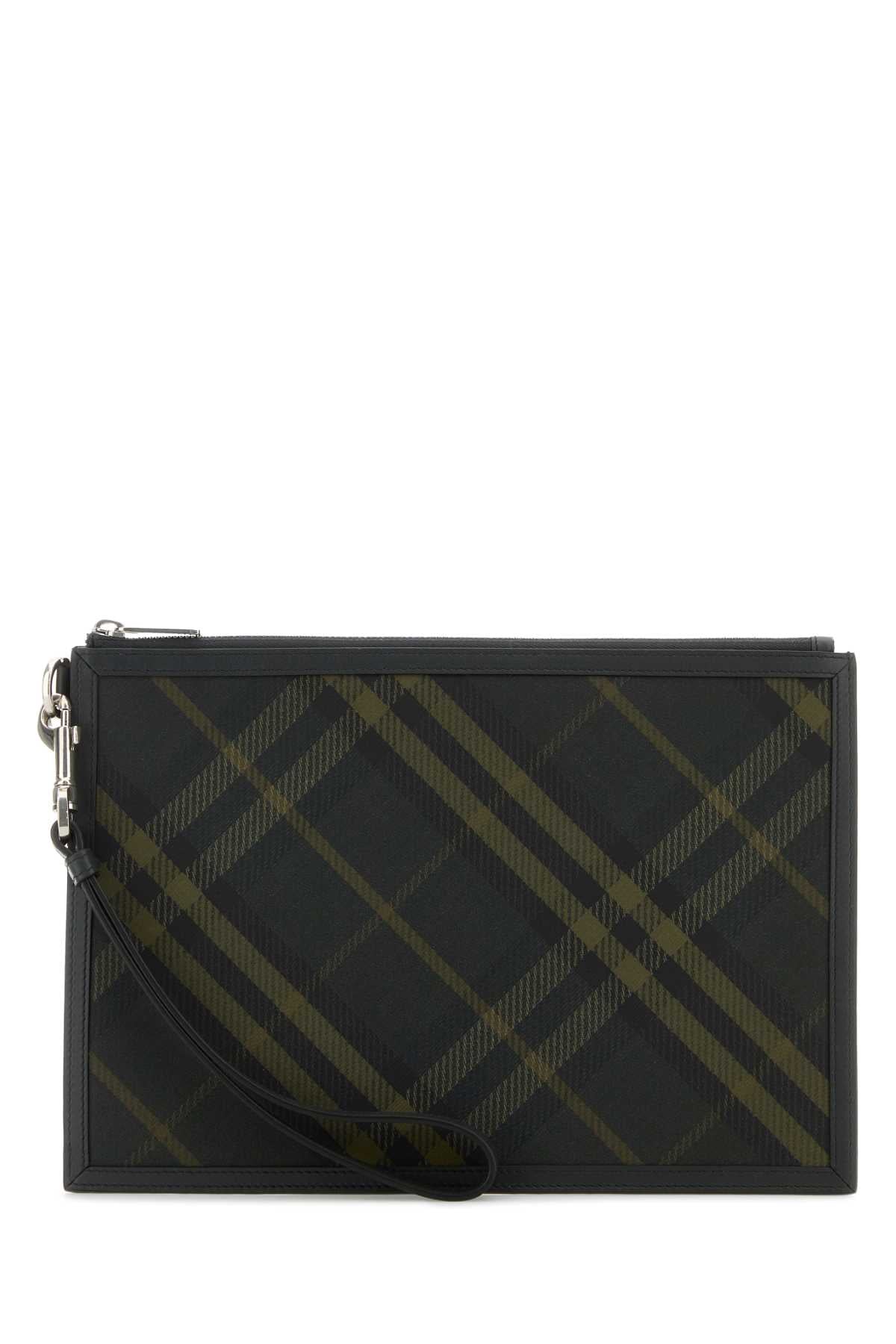 Burberry Men Embroidered Canvas Clutch
