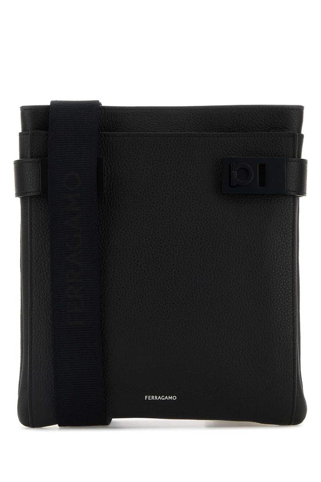 Bolsa transversal masculina Salvatore Ferragamo em couro preto