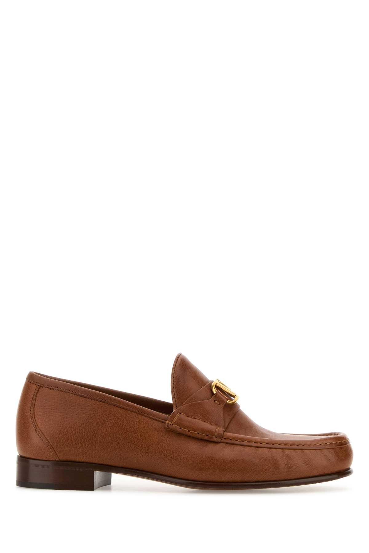 Valentino Garavani Men Caramel Leather Vlogo Loafers