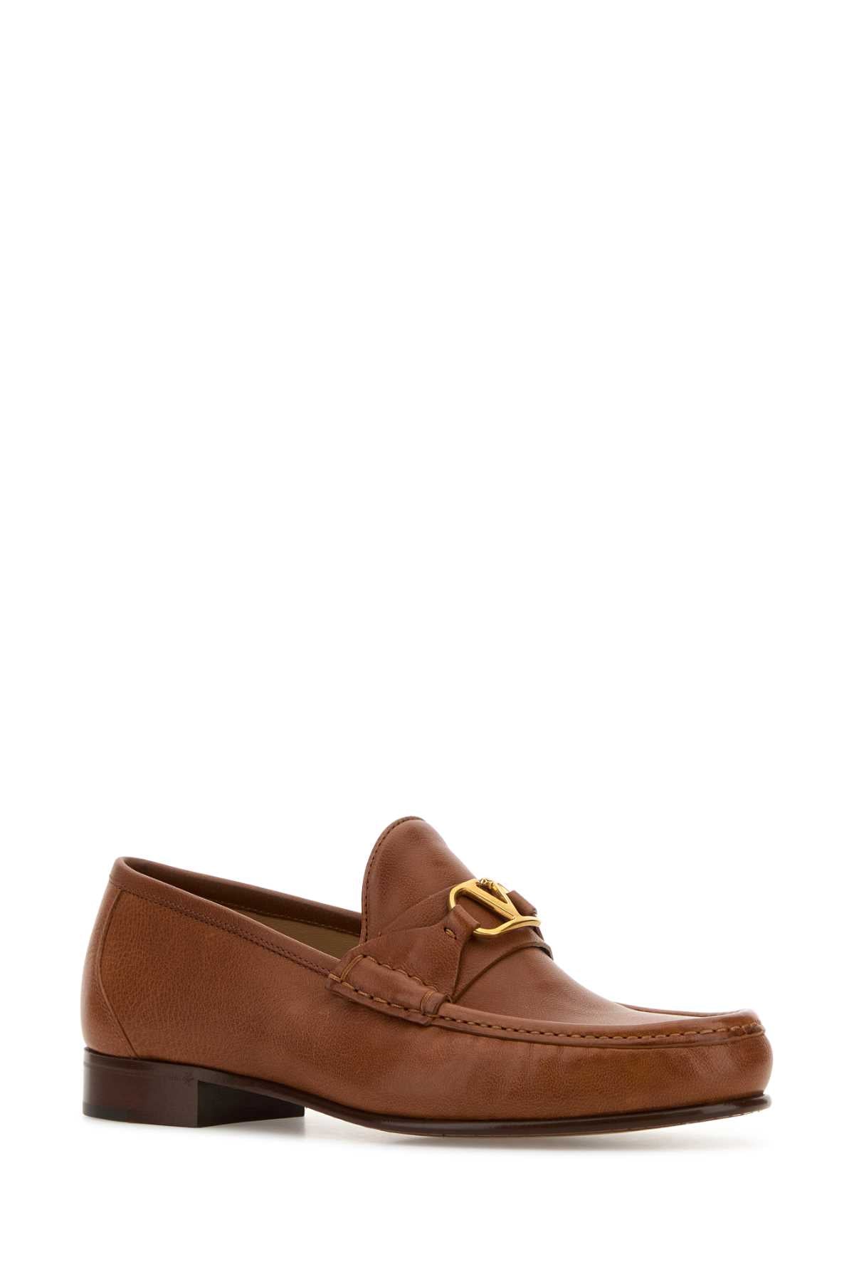 Valentino Garavani Men Caramel Leather Vlogo Loafers