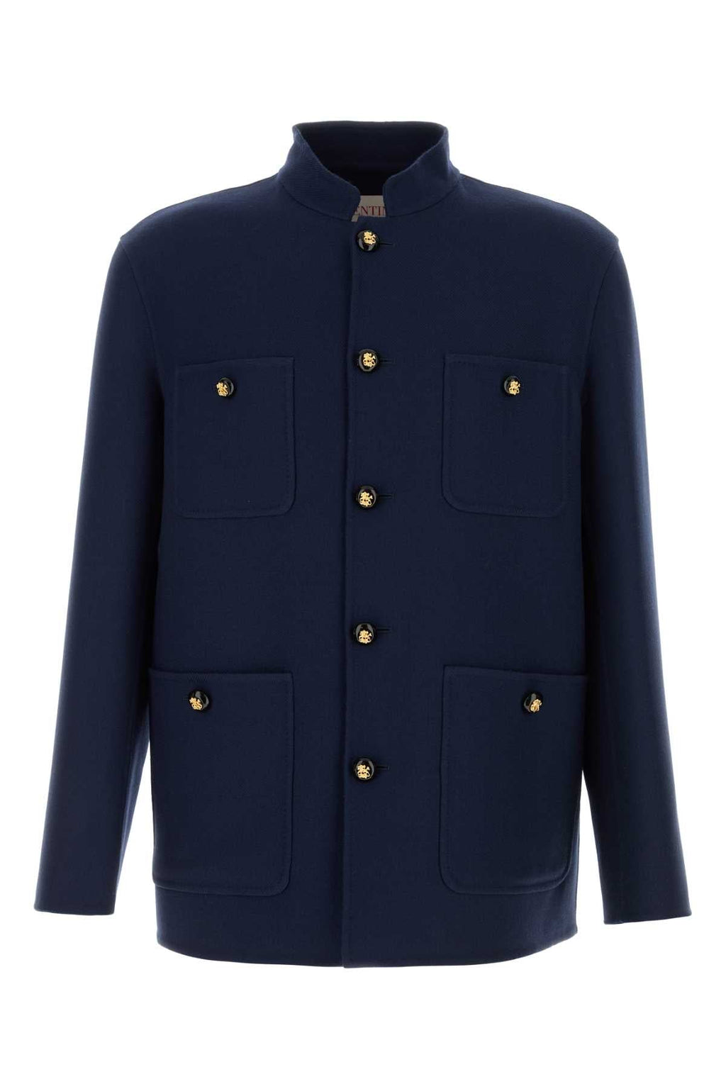 Valentino Garavani Men Navy Blue Wool Blend Jacket