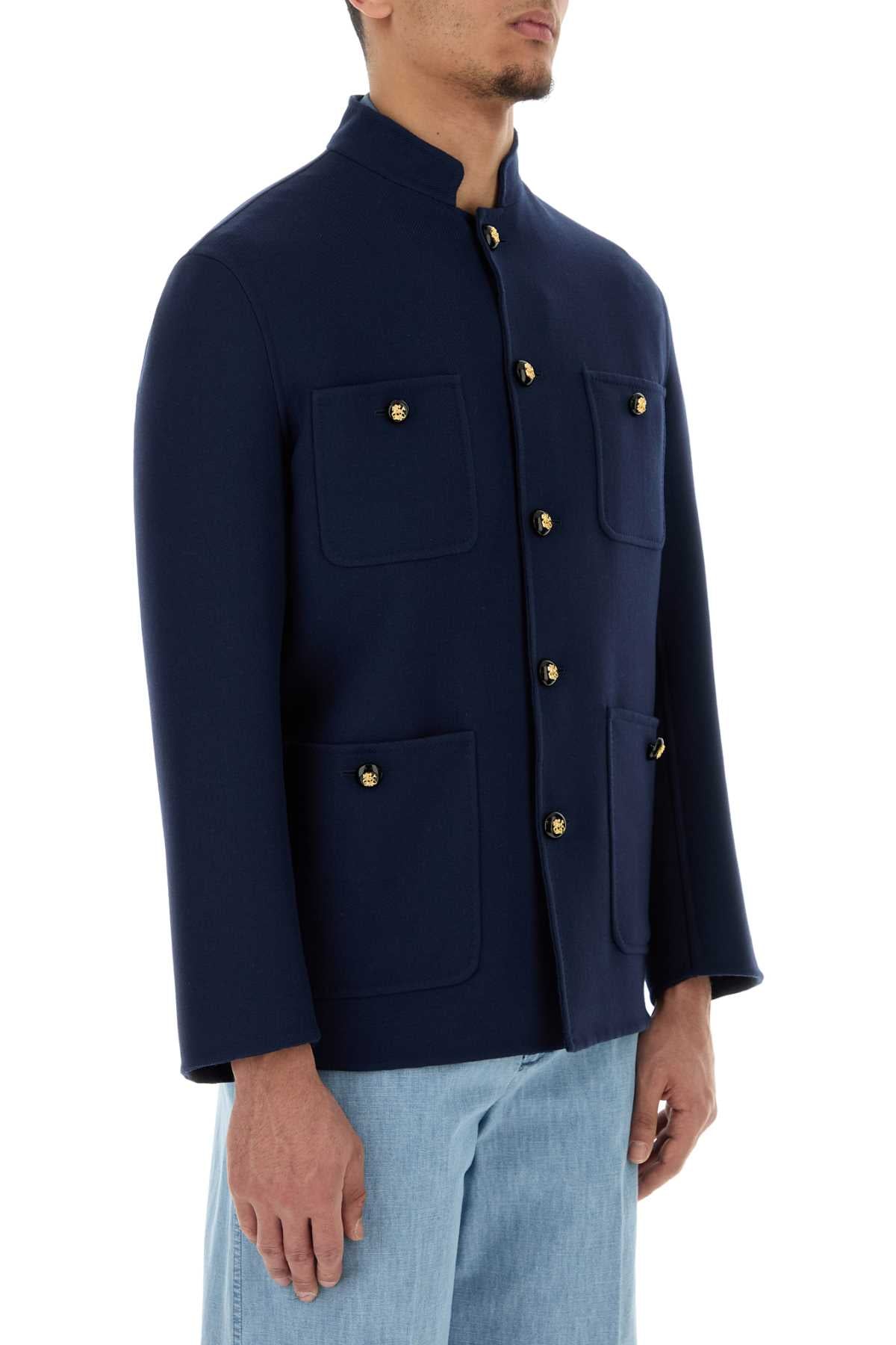 Valentino Garavani Men Navy Blue Wool Blend Jacket