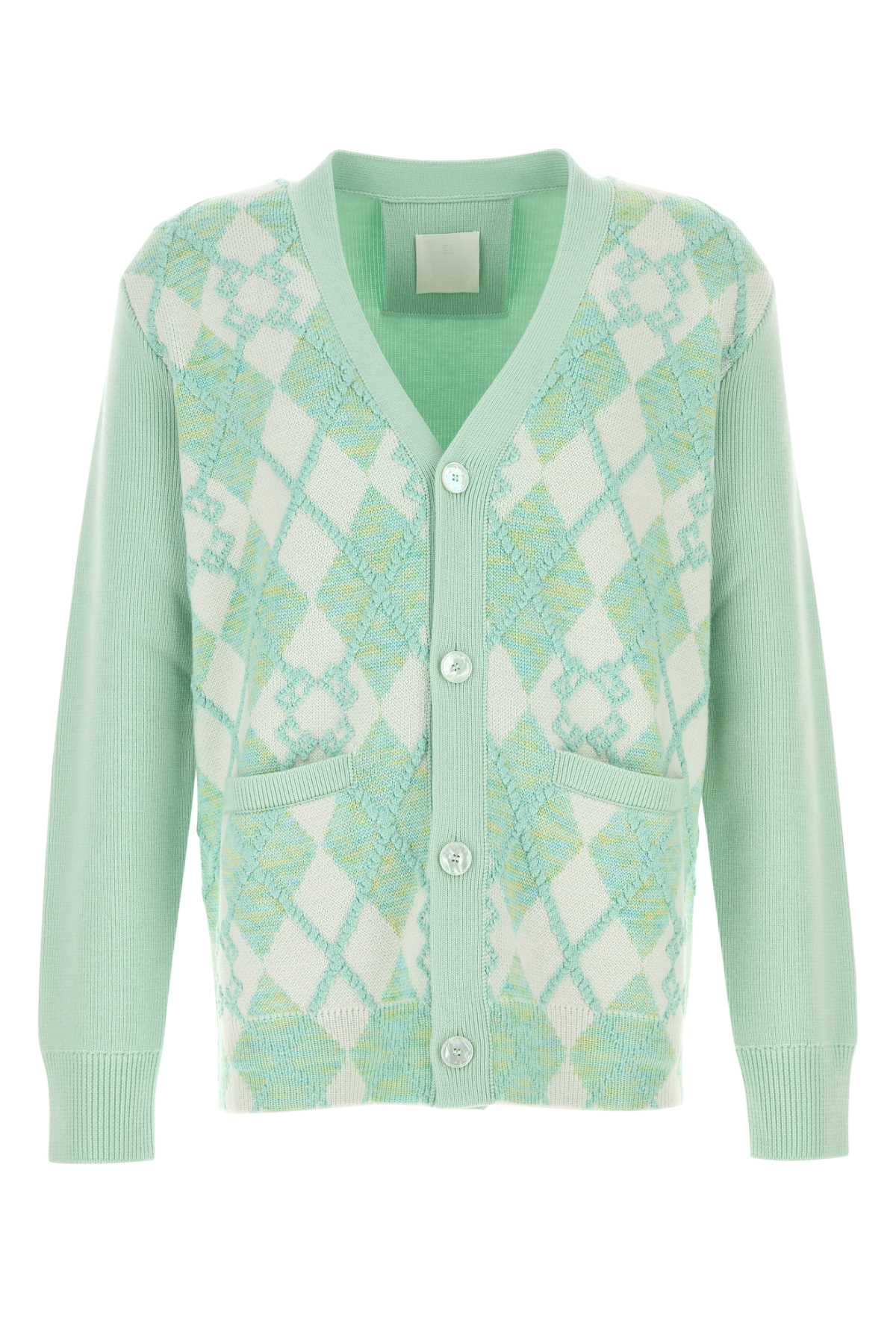 Givenchy Men Pastel Green Wool Blend Cardigan