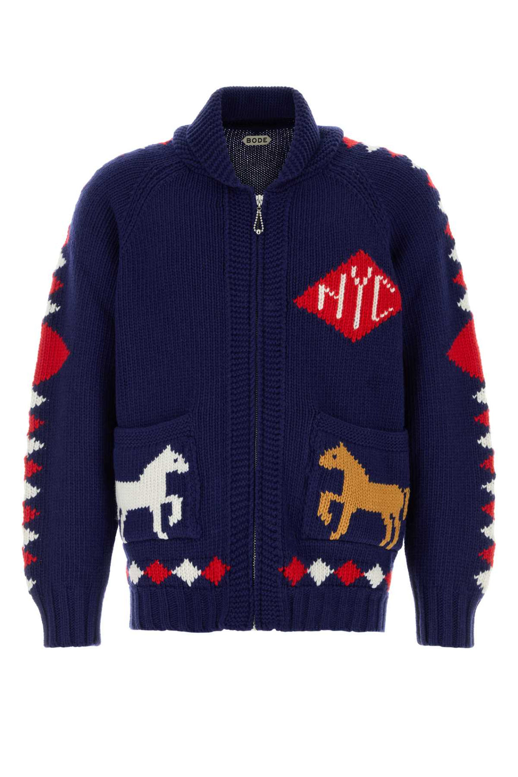 Bode Men Blue Wool Diamond Cardigan