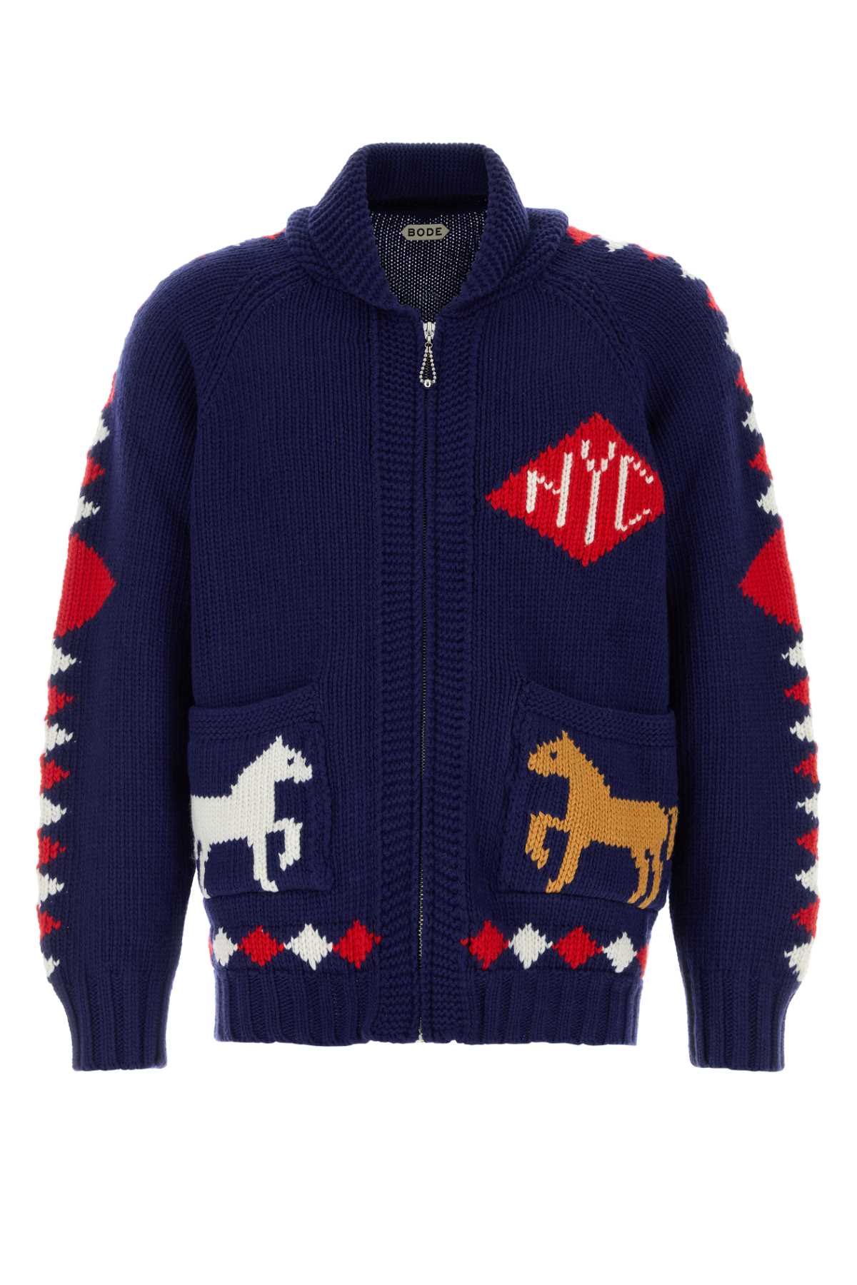 Bode Men Blue Wool Diamond Cardigan