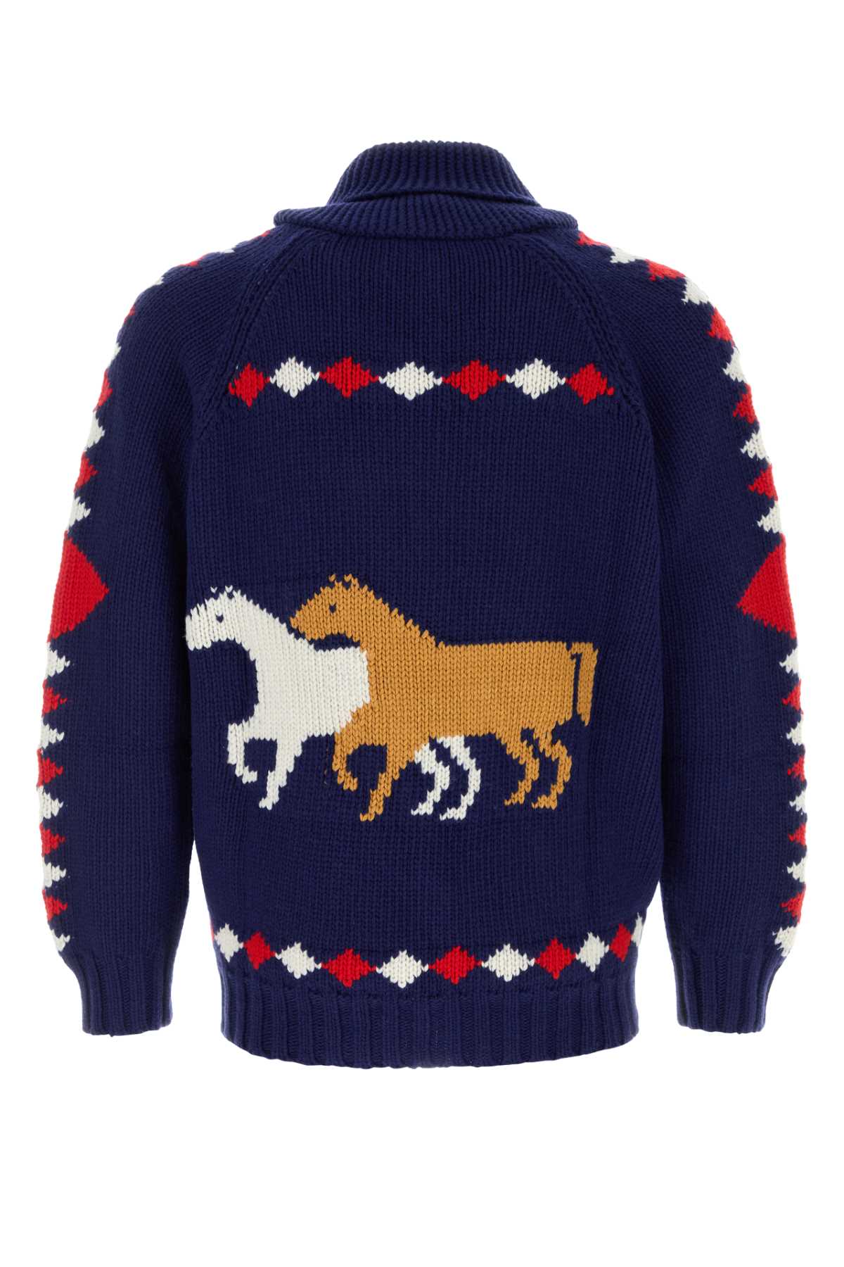 Bode Men Blue Wool Diamond Cardigan