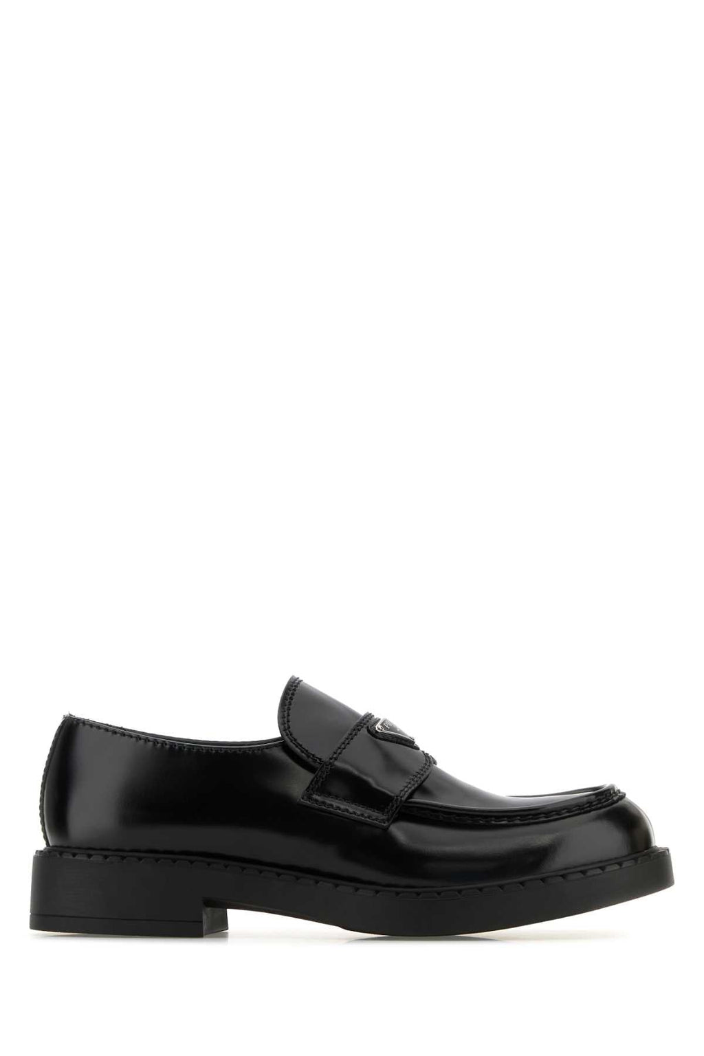 Prada Men Black Leather Chocolate Loafers