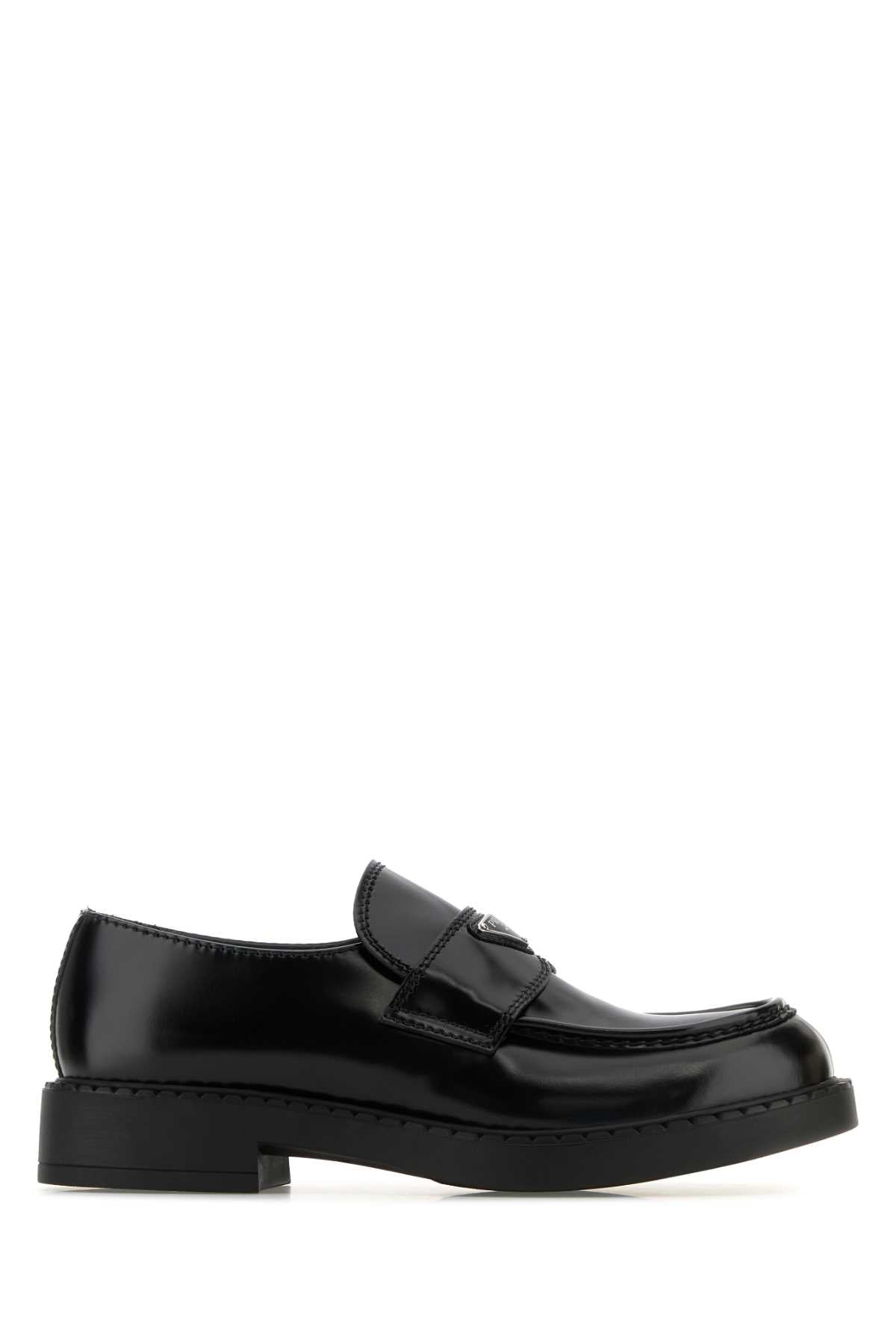 Prada Men Black Leather Chocolate Loafers