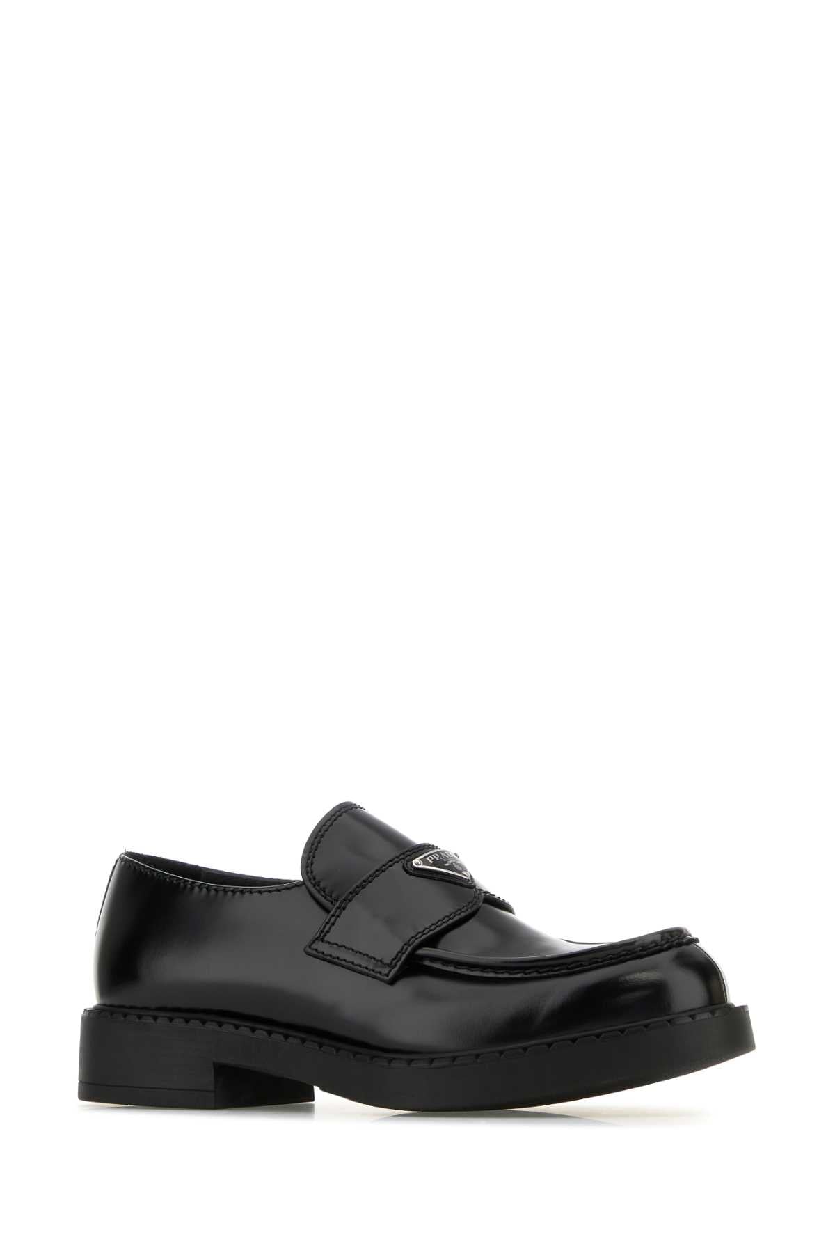 Prada Men Black Leather Chocolate Loafers