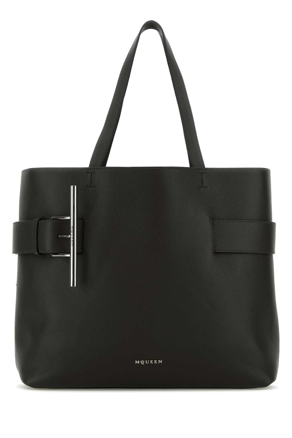 Alexander Mcqueen Women Black Leather T-Bar Shopping Bag