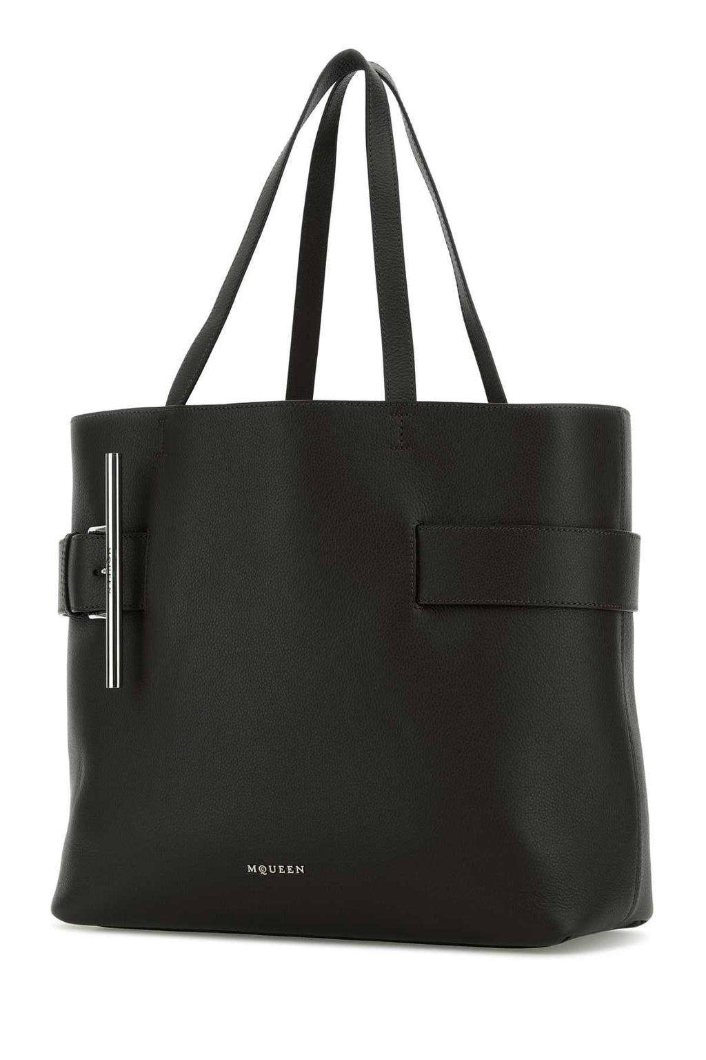 Alexander Mcqueen Women Black Leather T-Bar Shopping Bag