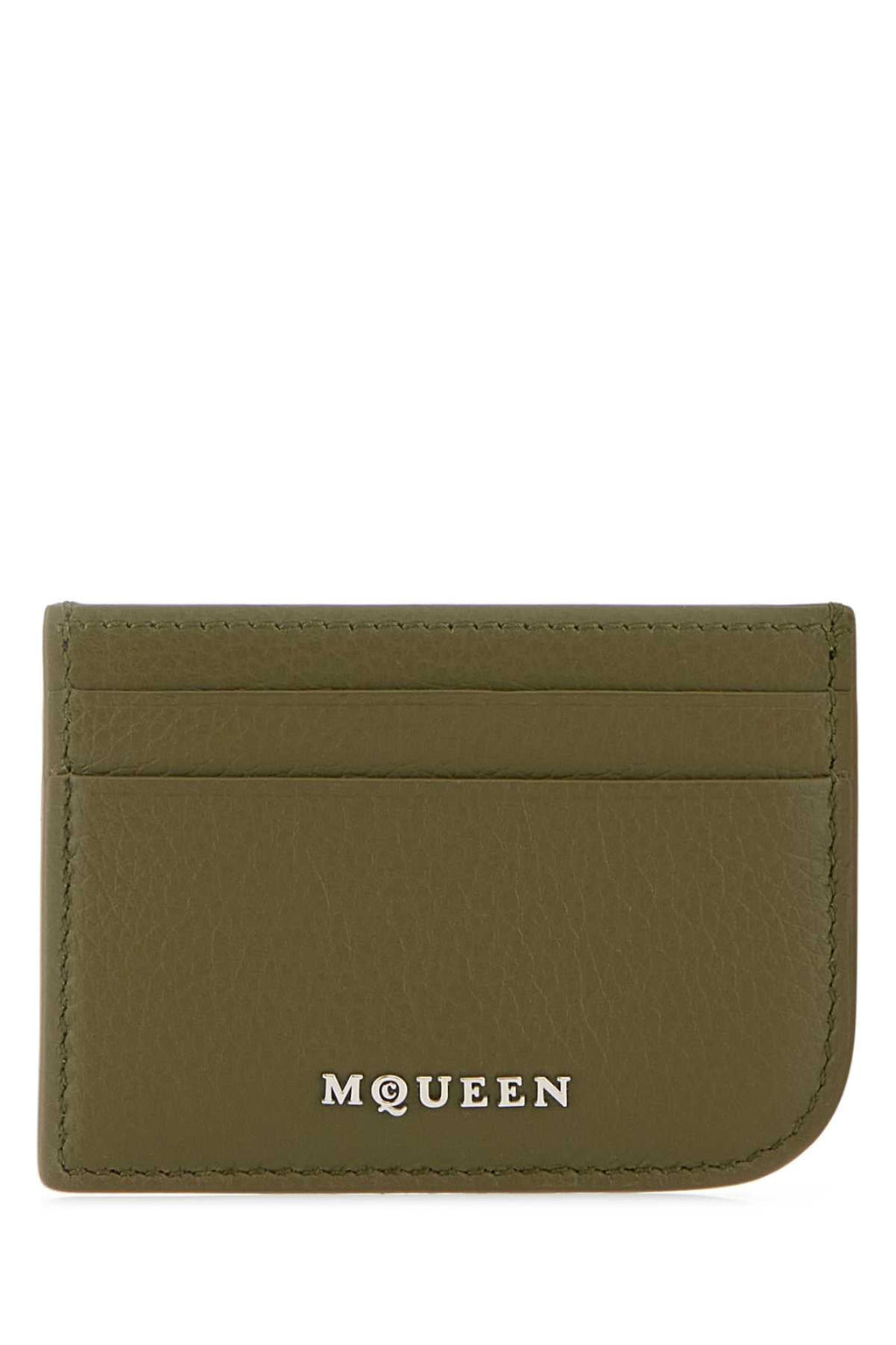 Alexander Mcqueen Men Army Green Leather Card Holder