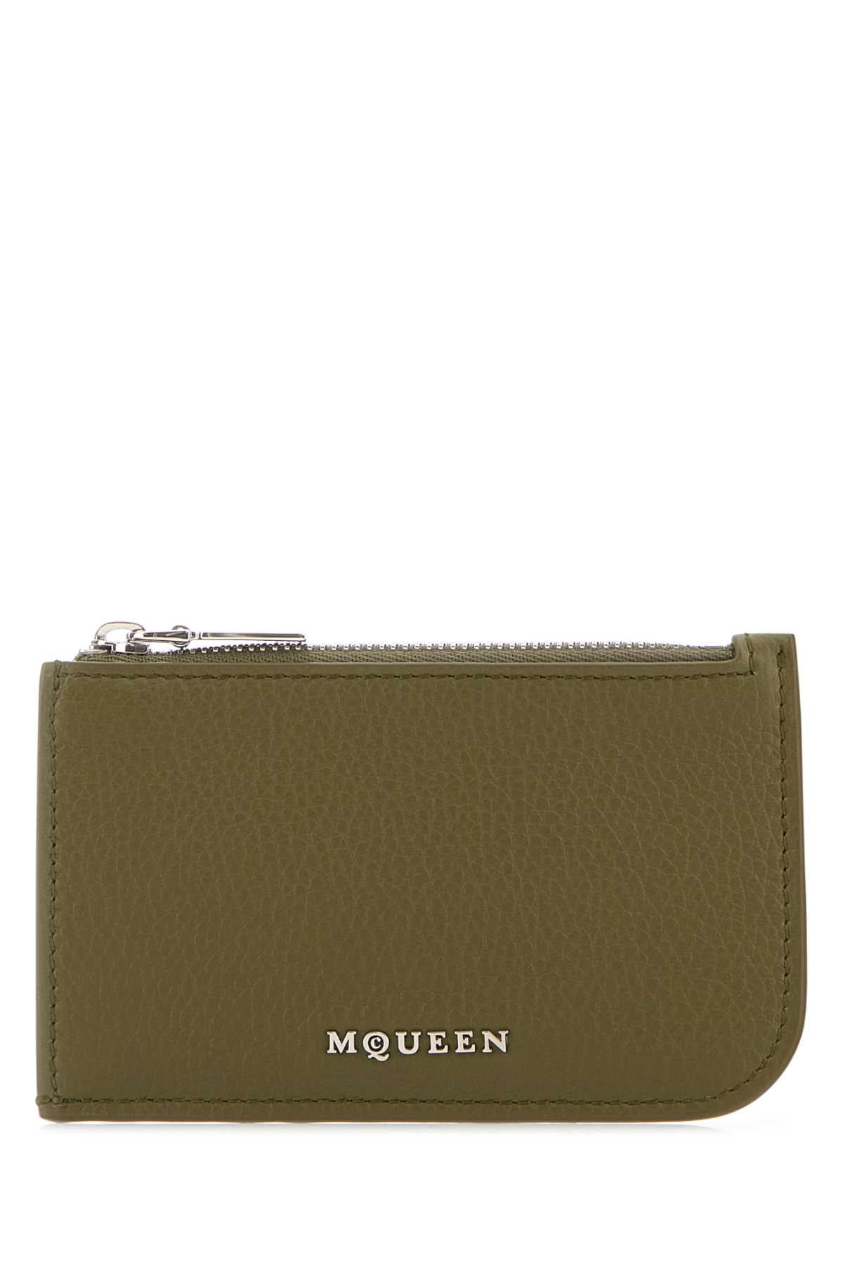 Alexander Mcqueen Men Army Green Leather Card Holder