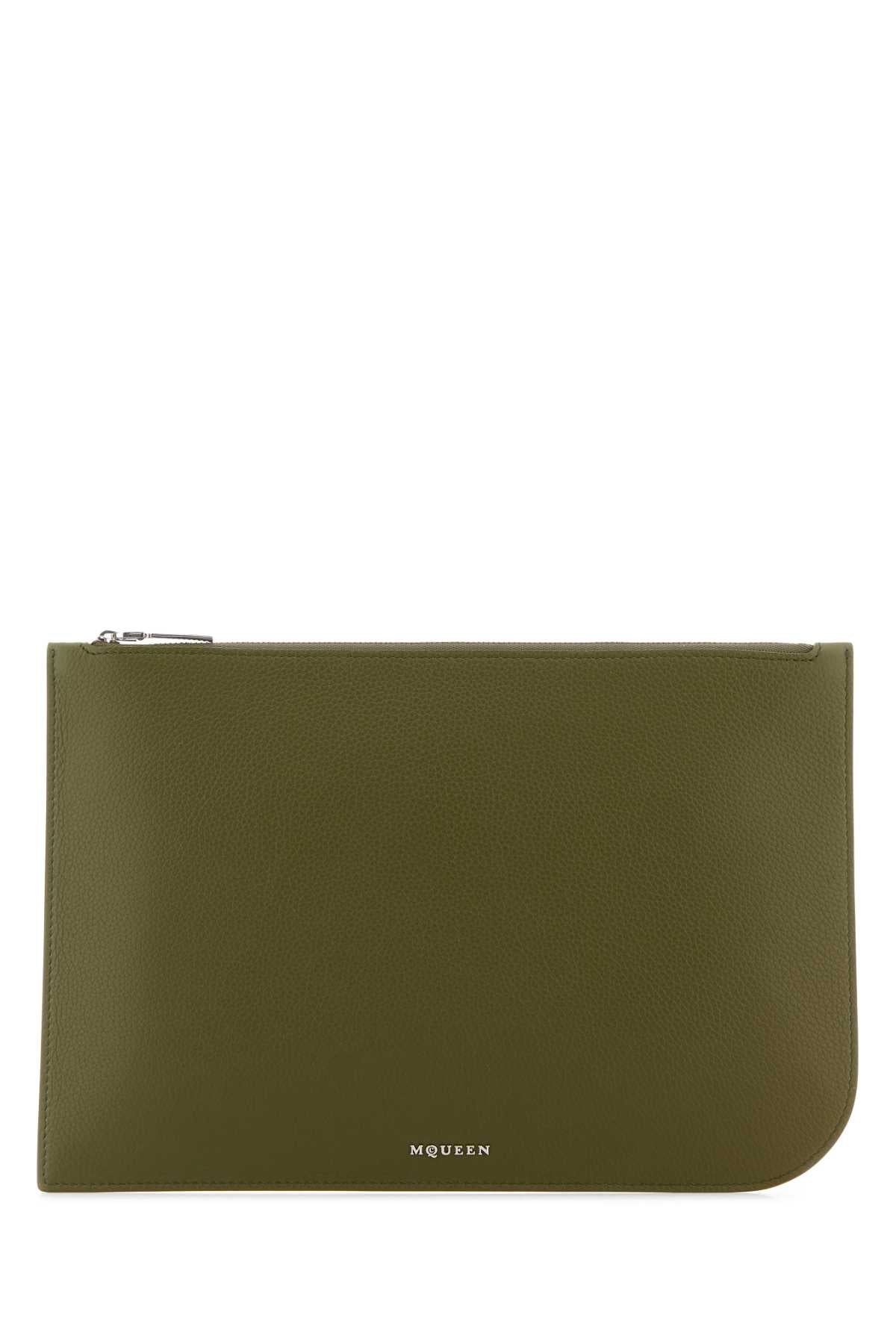 Alexander Mcqueen Men Olive Green Leather Large Sling Pouch