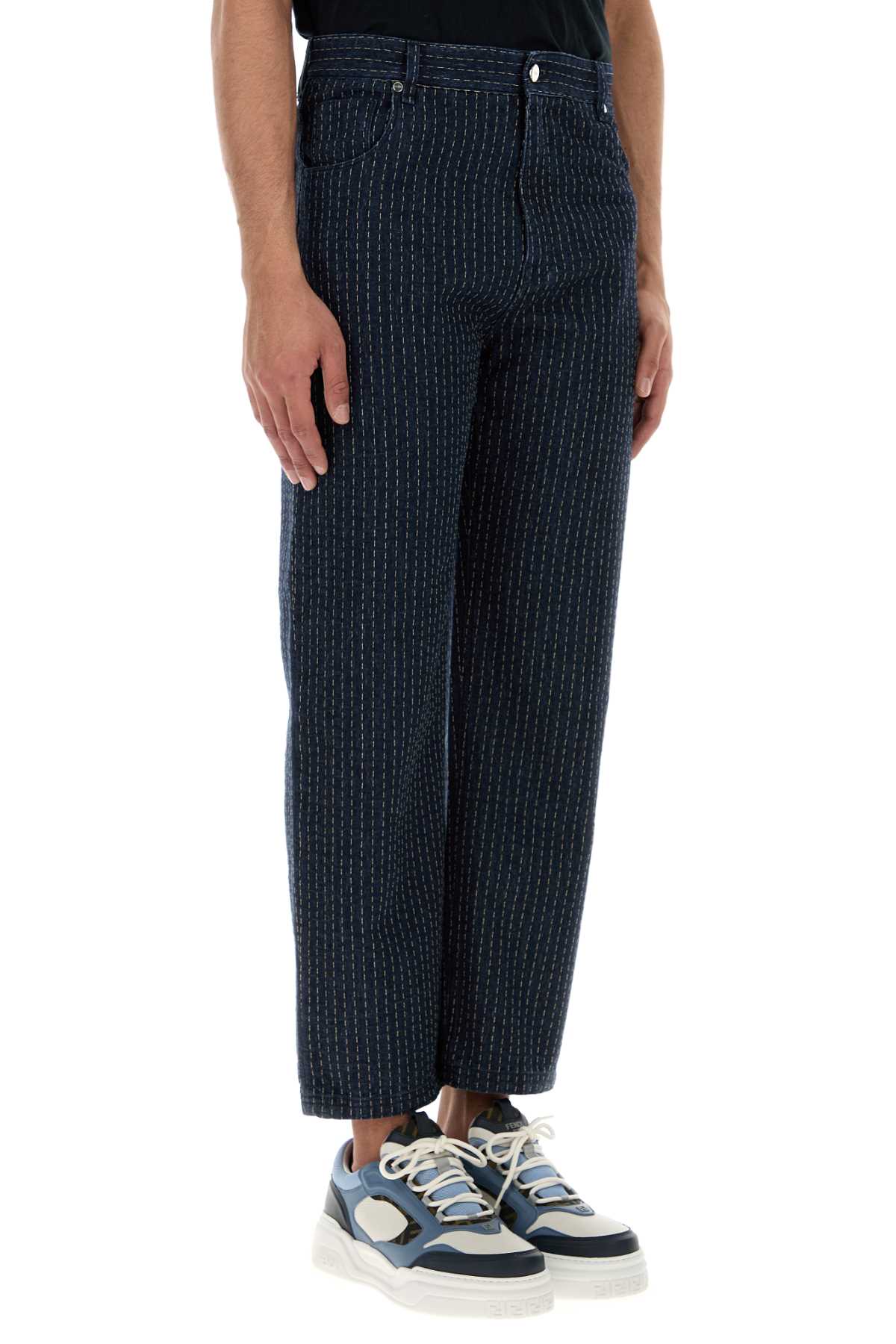 Fendi Men Embroidered Stretch Denim Jeans