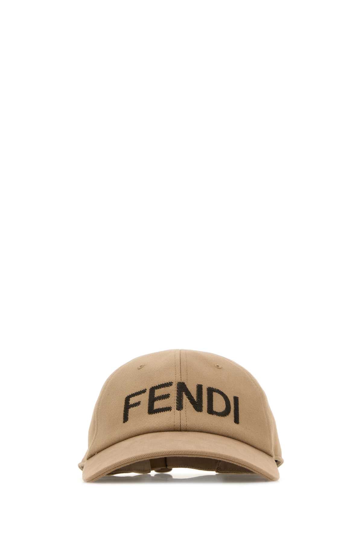 Fendi Men Camel Stretch Cotton Baseball Cap