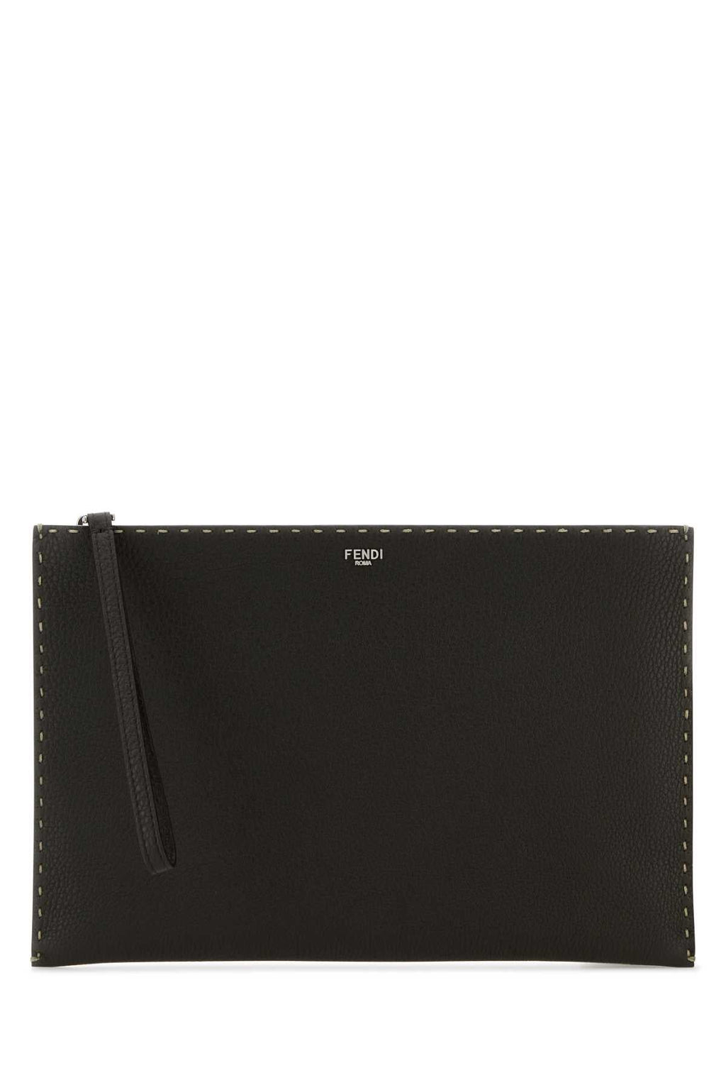 Fendi Men Dark Brown Leather Clutch