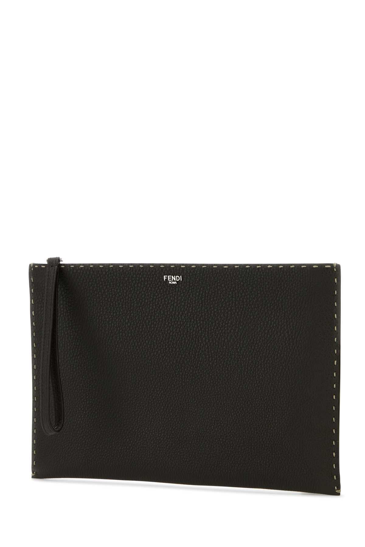 Fendi Men Dark Brown Leather Clutch
