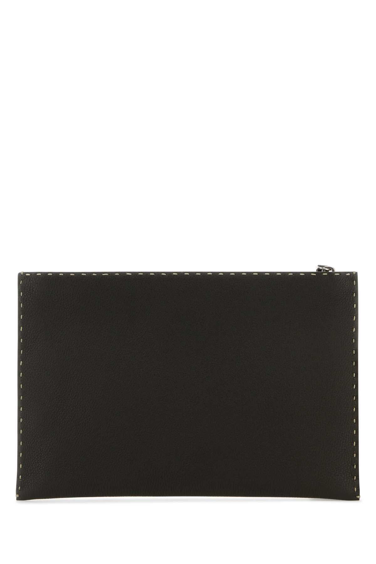 Fendi Men Dark Brown Leather Clutch