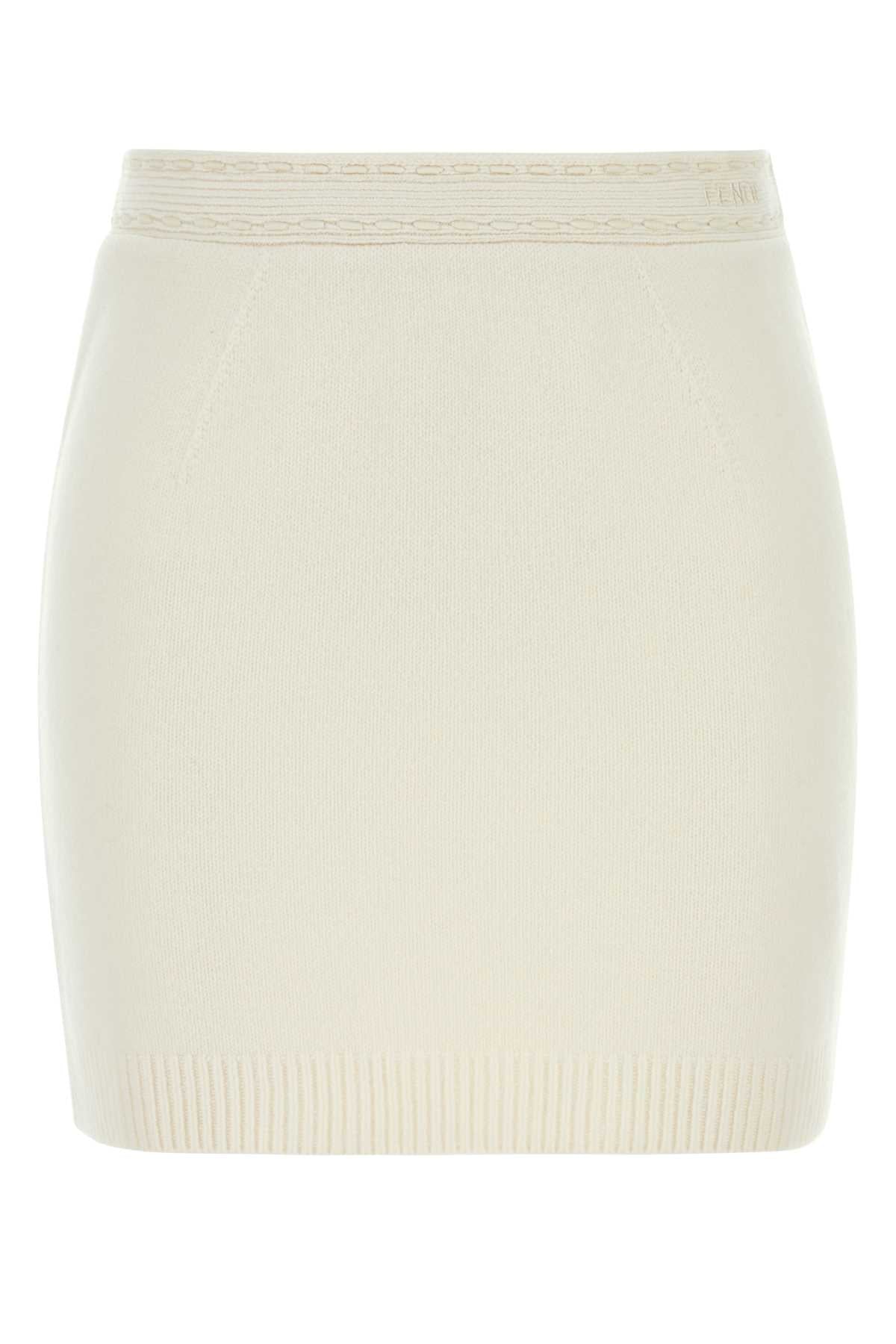 Fendi Women White Cashmere Blend Mini Skirt