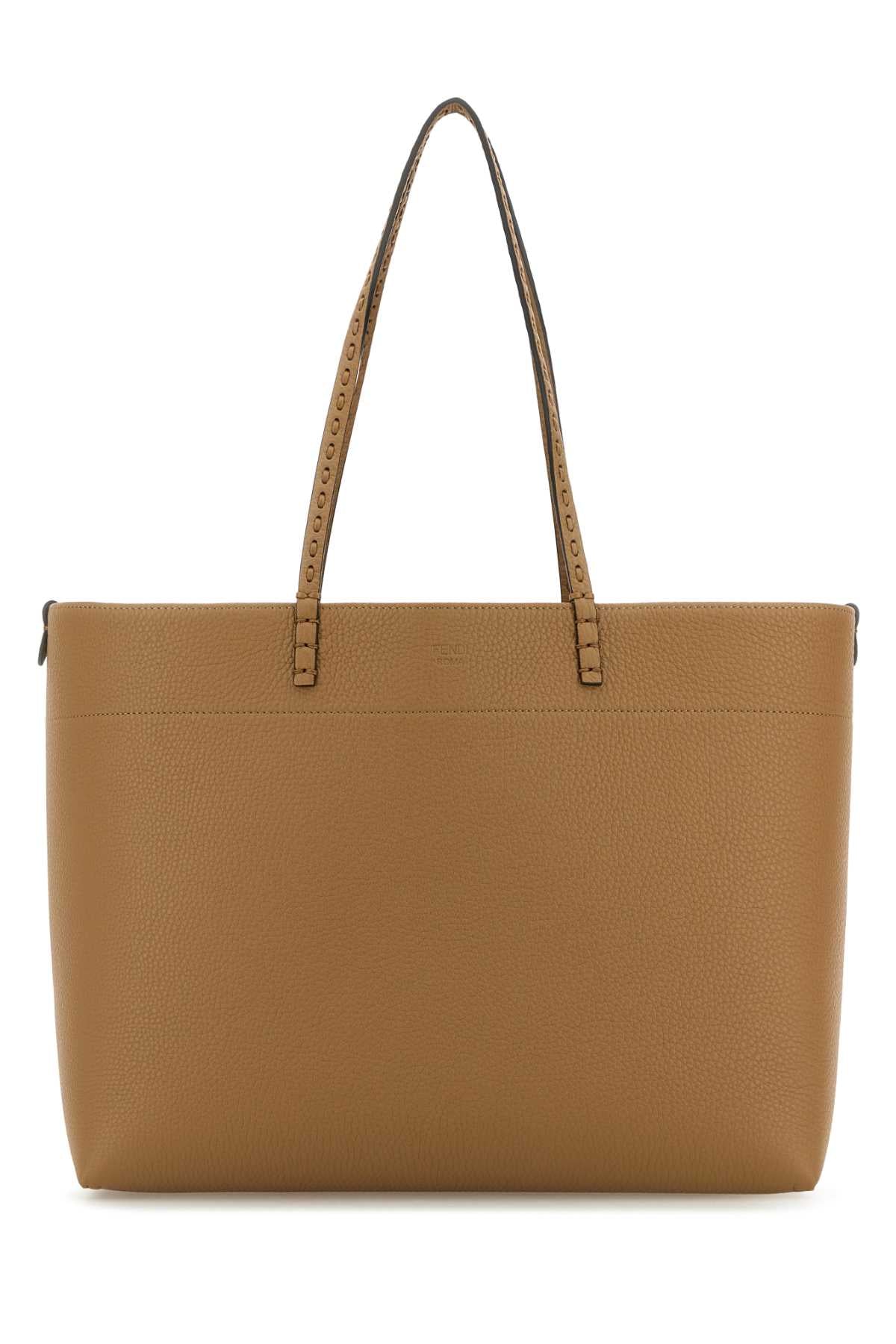 Fendi Women Camel Leather Roll Shopping Bag