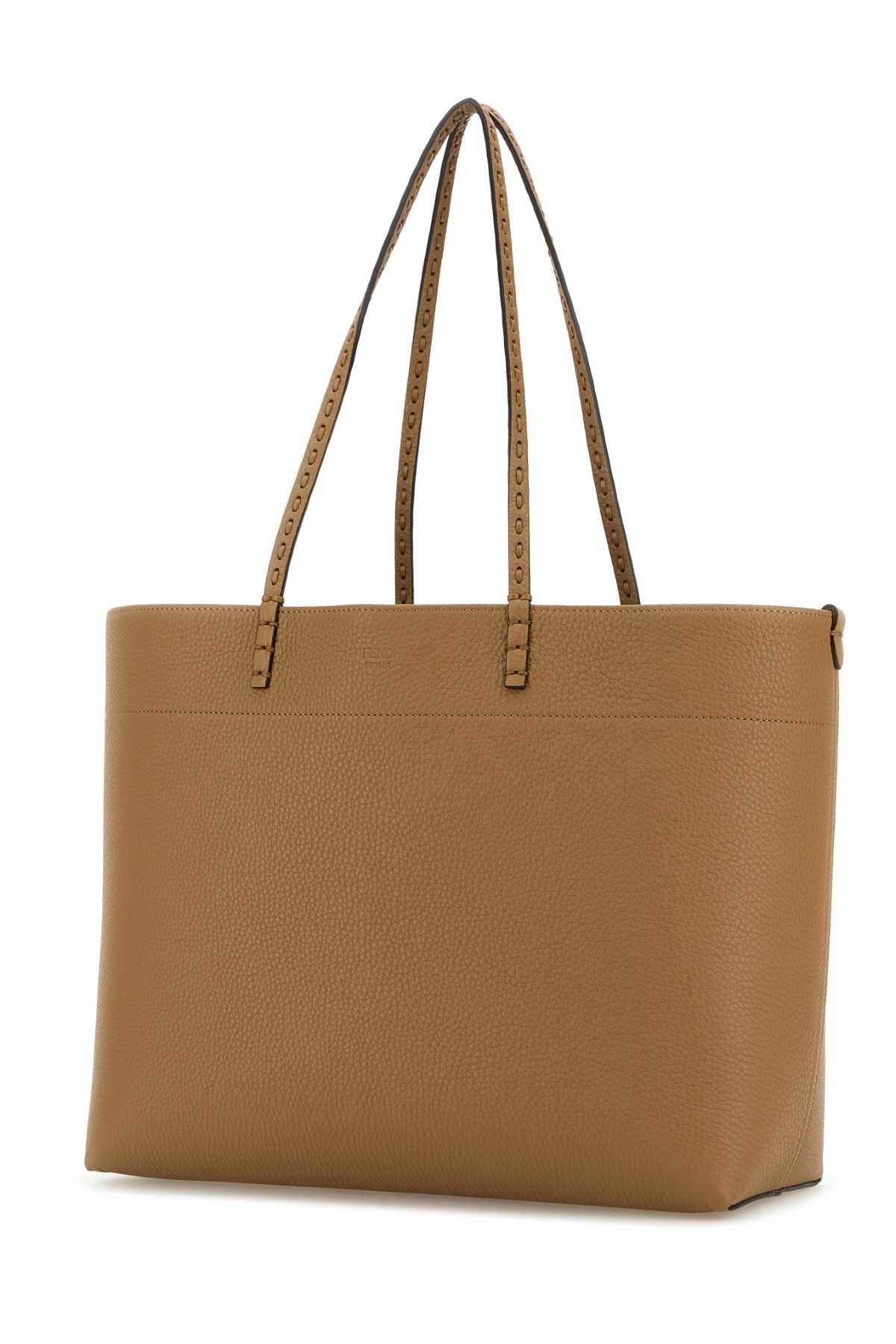 Fendi Women Camel Leather Roll Shopping Bag